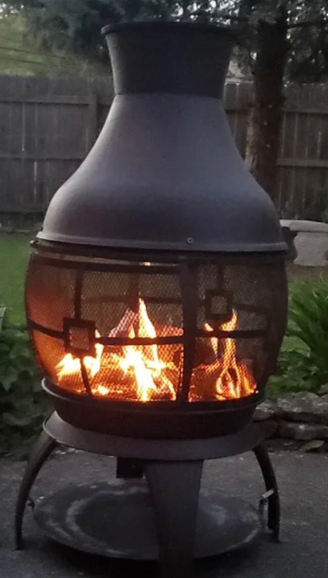 Giantex Wood Burning Chiminea, Heavy Duty Fireplace Chiminea for Patio | Wood Fire Pit w/ 2-piece Log Grate, Premium Rain Cap & Fire Poker, 360 Fire Retardant Mesh Cover customer photo 1