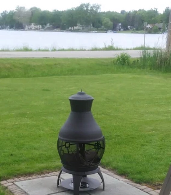Giantex Wood Burning Chiminea, Heavy Duty Fireplace Chiminea for Patio | Wood Fire Pit w/ 2-piece Log Grate, Premium Rain Cap & Fire Poker, 360 Fire Retardant Mesh Cover customer photo 2