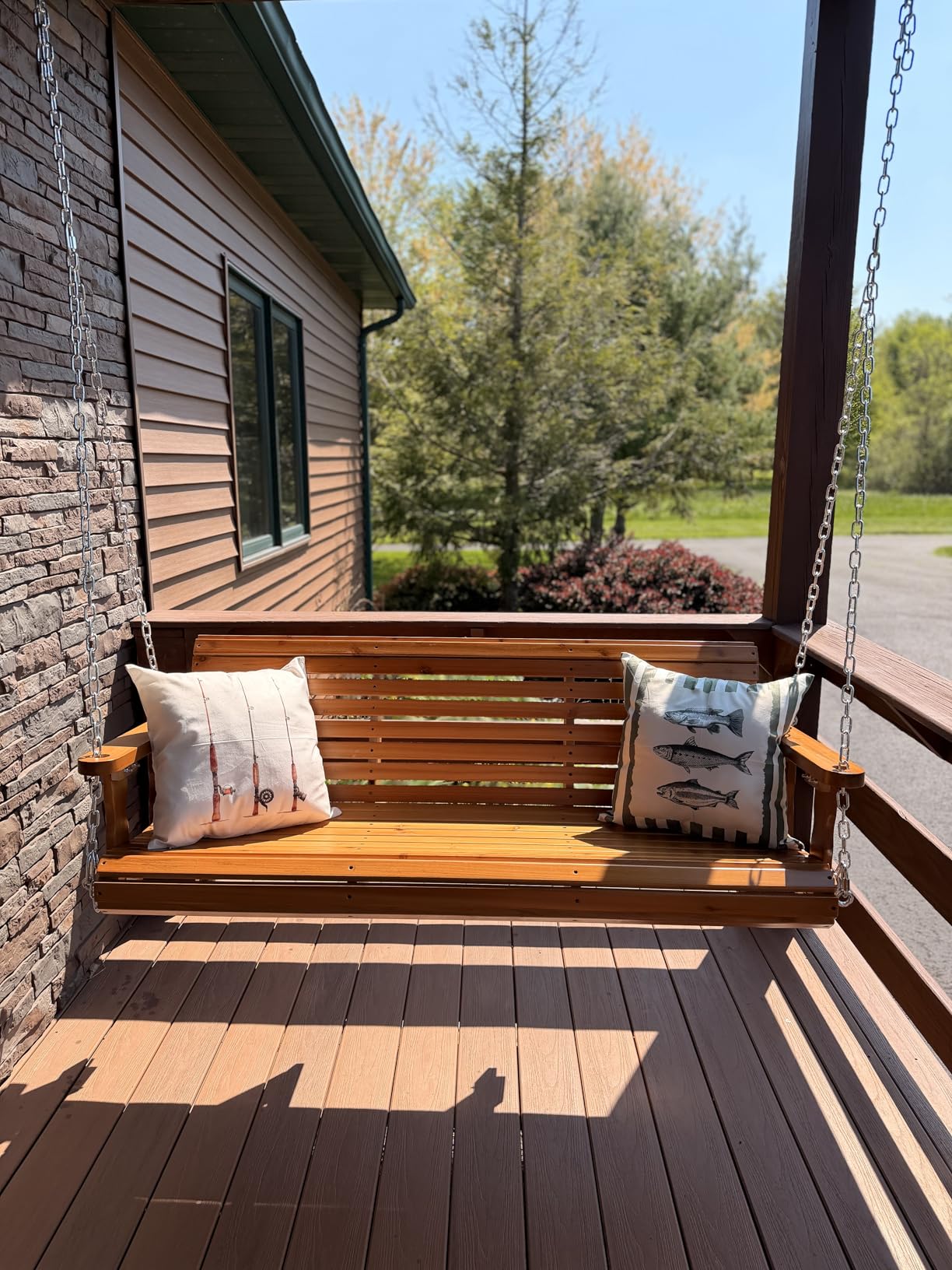 VINGLI 2026 Upgraded 4 FT Wooden Porch Swing, 880 LBS Heavy Duty, Black | 2026 Upgraded Design; Heavy-Duty Wooden Swing; Supports 880 Lbs; Hanging Chains Included; Ideal For Garden, Patio & Yard customer photo 1