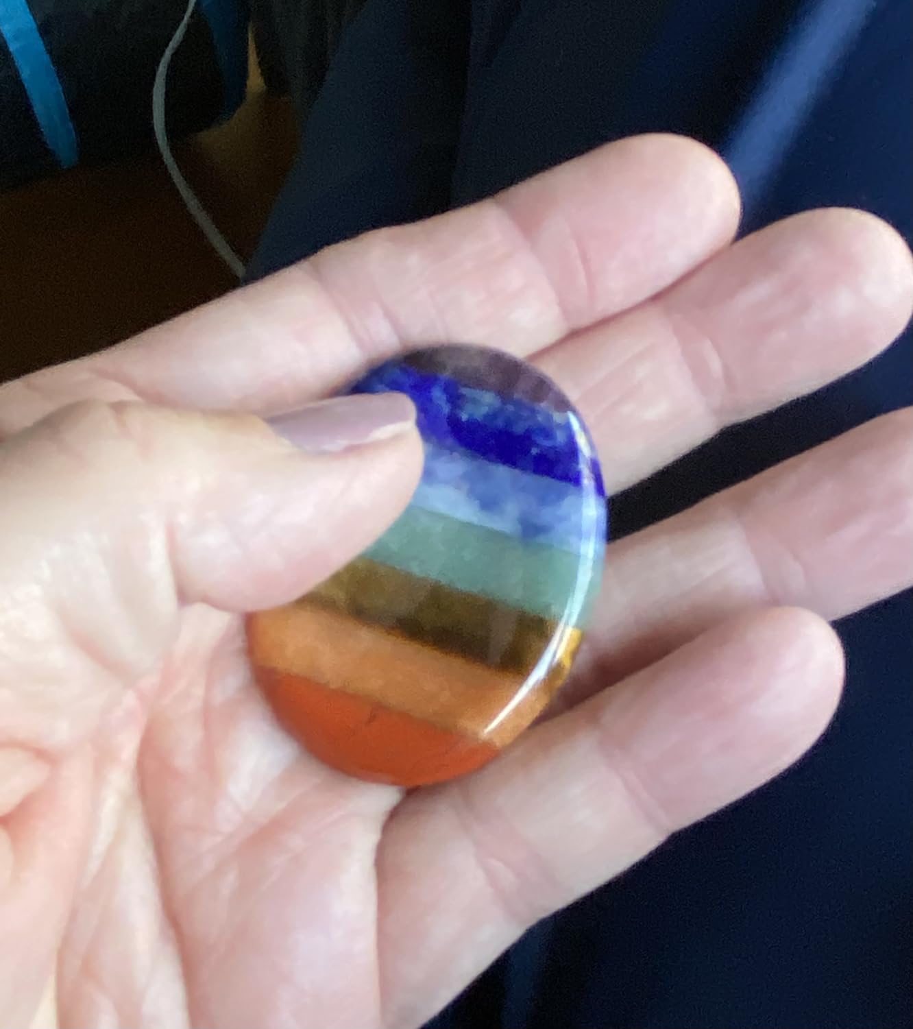 SHARKOOO Thumb Worry Stone for Anxiety, 7 Chakra Crystals Healing Stones, Oval Chakra Worry Stone, Meditation Crystal customer photo 1