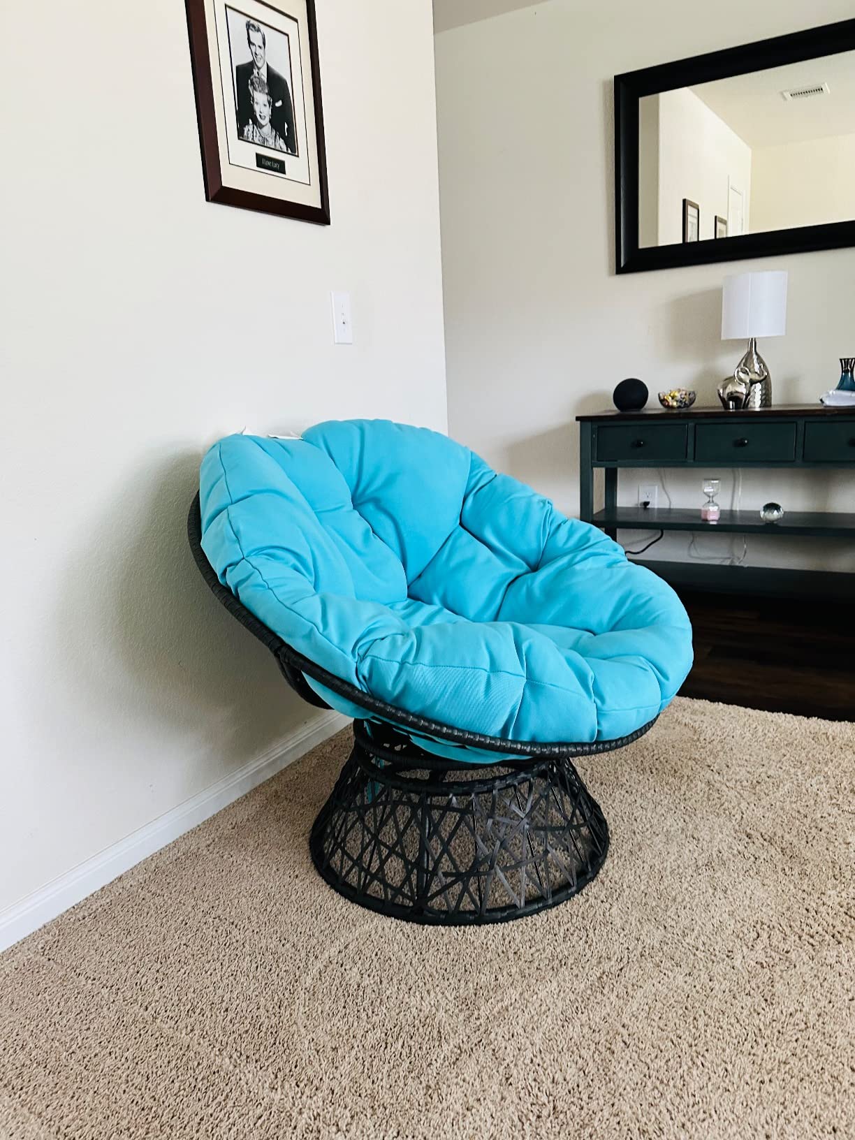 OSP Home Furnishings Wicker Papasan Chair with 360-Degree Swivel, Brown Frame with Cream Cushion customer photo 2