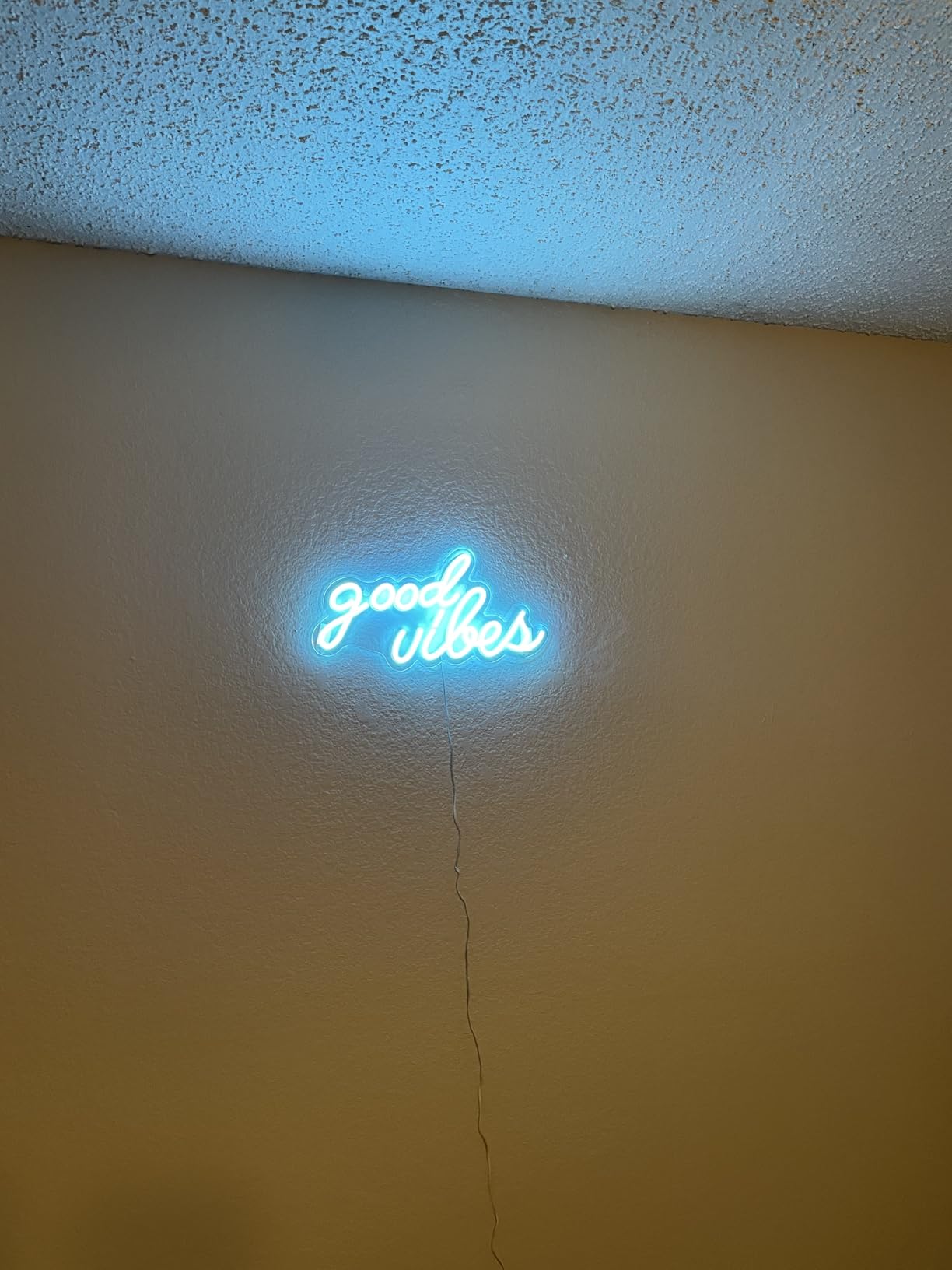 DECANIT Good Vibes Neon Sign Ice Blue, USB Powered LED Wall Decor | 16.1 x 8.3 in non-dimmable ice blue LED sign for game room, man cave, bar, streaming setup, or bedroom customer photo 2