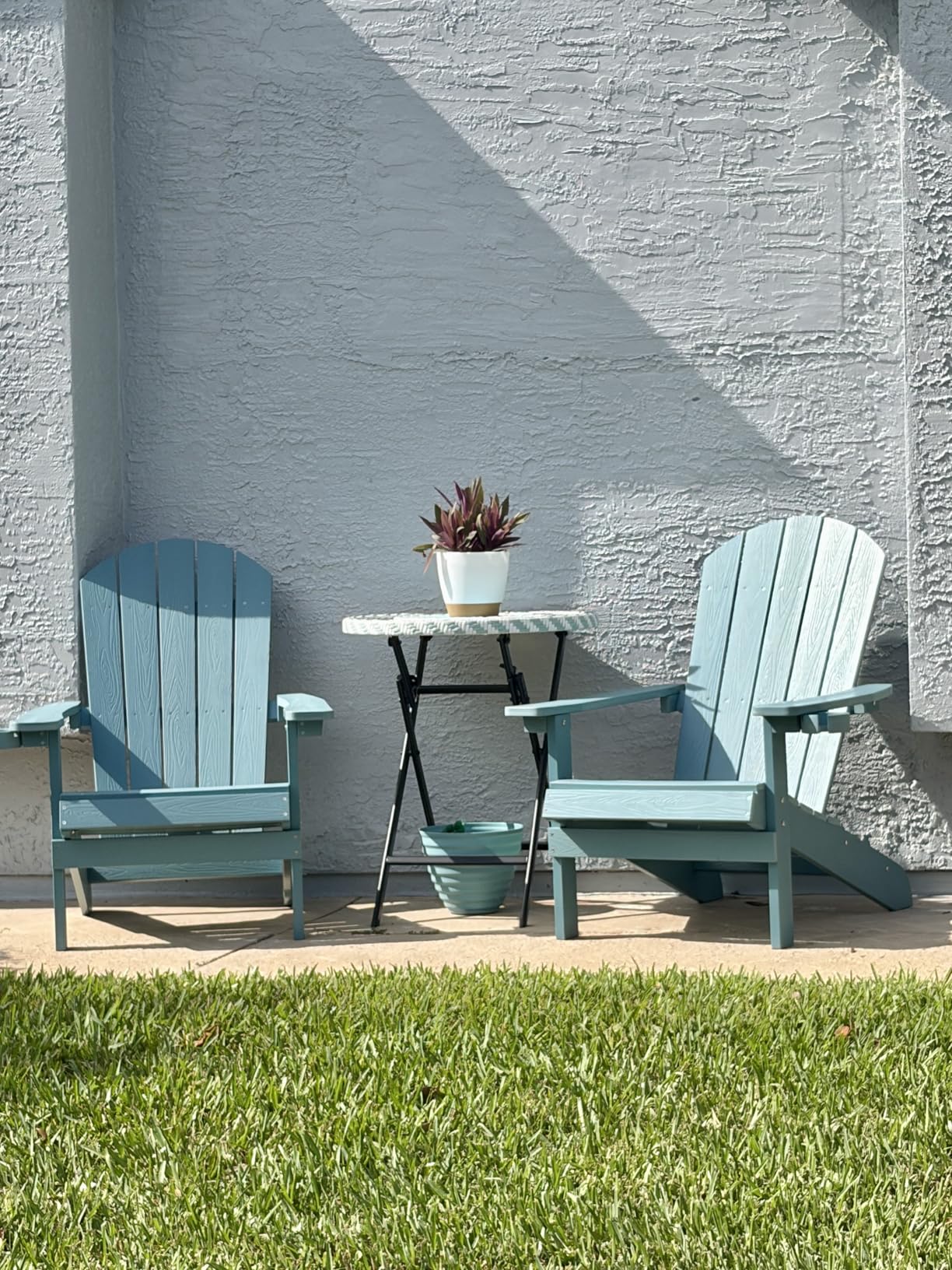 YEFU Adirondack Chair Weather Resistant: Outdoor Chair HIPS Plastic Adirondack Chairs - Patio Chairs with Cup Holder & Wood Texture - Lawn Fire Pit Deck Porch Garden Chairs for Adults (Blue) customer photo 2
