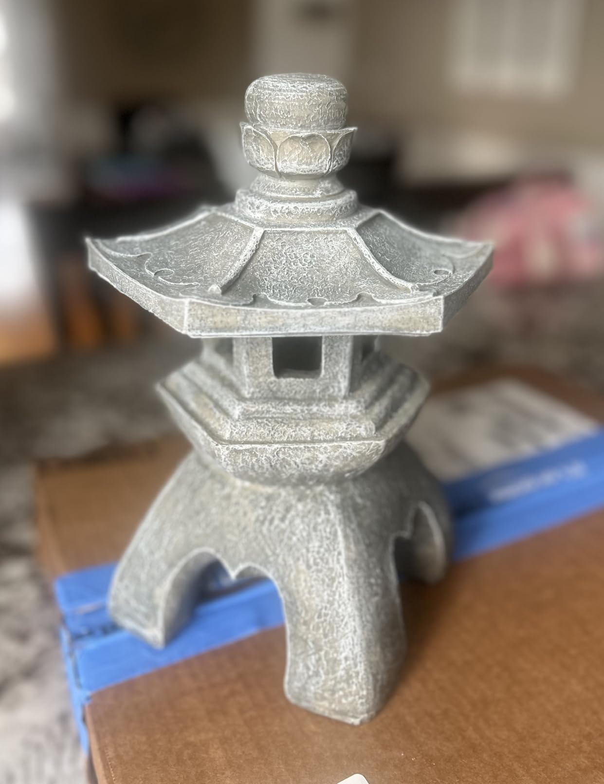 Solar Pagoda Lantern Garden Statue, Indoor/Outdoor Zen Asian Decor for Landscape Balcony, Garden, Patio, Porch Yard Art Ornament, Polyresin, Stone Finish customer photo 2
