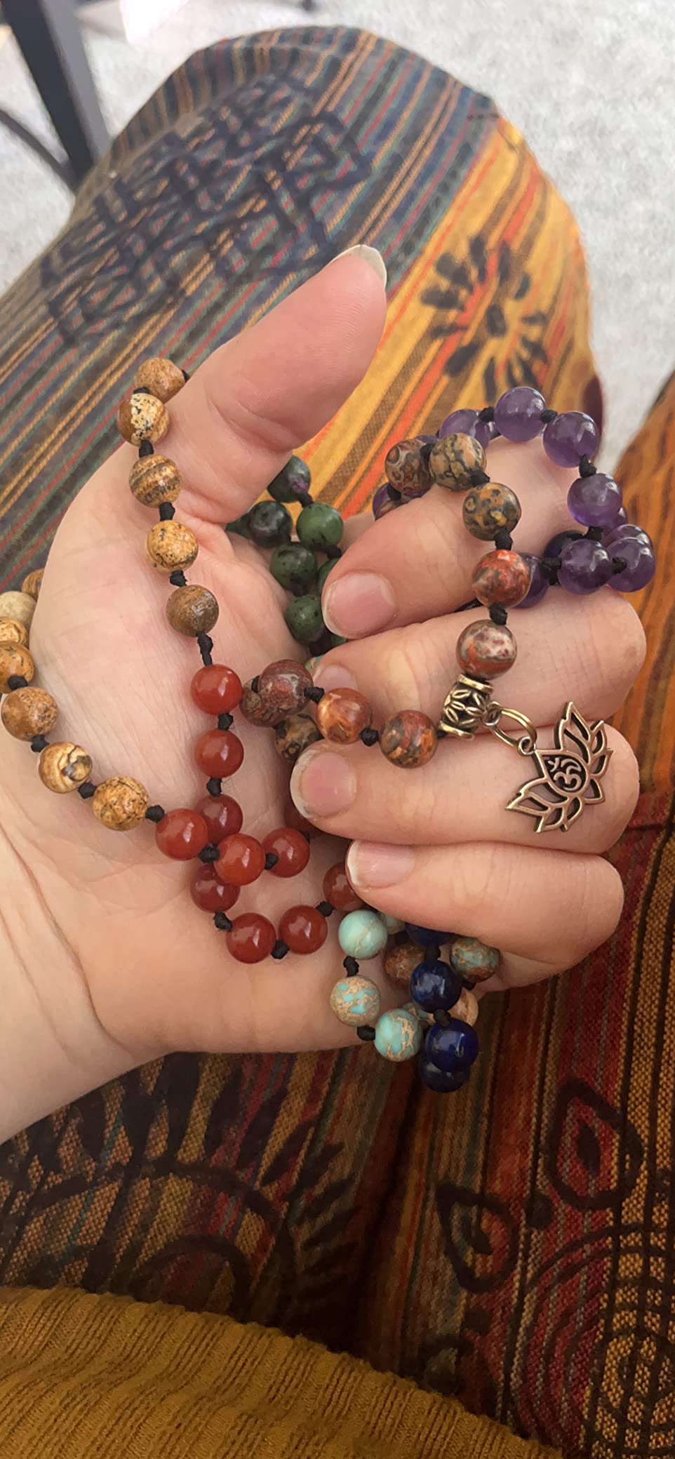 7 Chakra 108 Mala Beads Bracelet Real Gemstone Yoga Meditation Hand Knotted Mala Prayer Bead Necklace customer photo 1