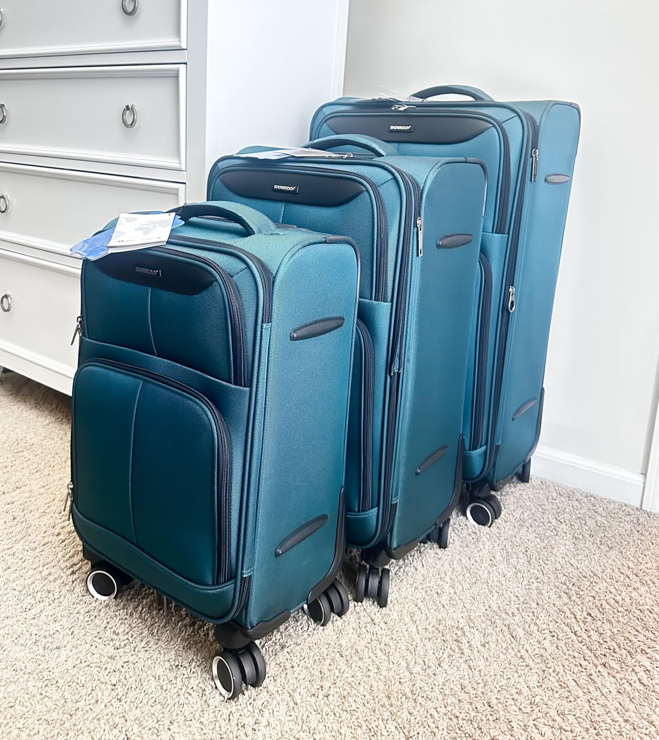 SHOWKOO Luggage Sets 3 Piece Softside Expandable Durable Suitcase Sets | Durable Oxford Fabric, Lightweight, 360° Double Spinner Wheels, TSA Lock, YKK Zippers, Black (20in/24in/28in) customer photo 2