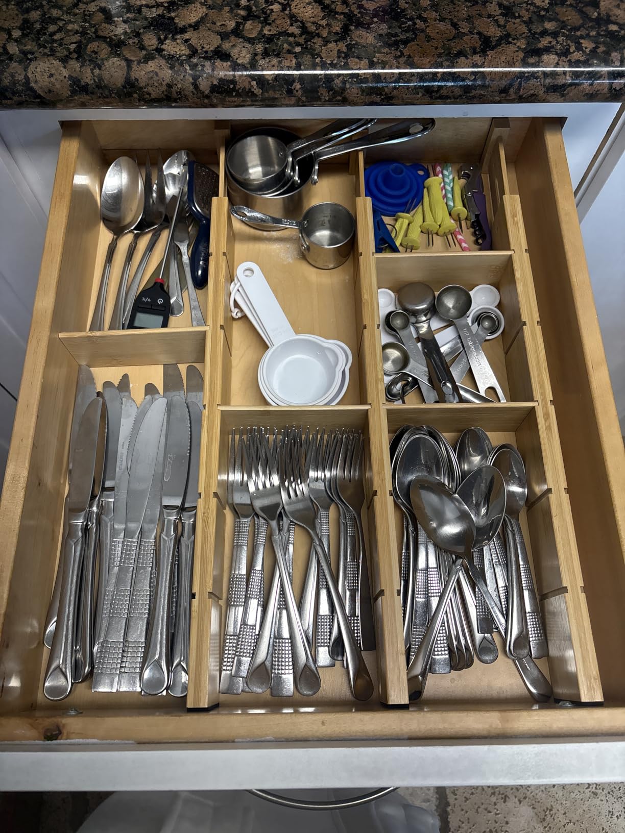 SpaceAid Bamboo Drawer Dividers with Inserts and Labels, Kitchen Adjustable Drawer Organizers, Expandable Organization for Home, Office, Dressers, 4 Dividers with 9 Inserts (17