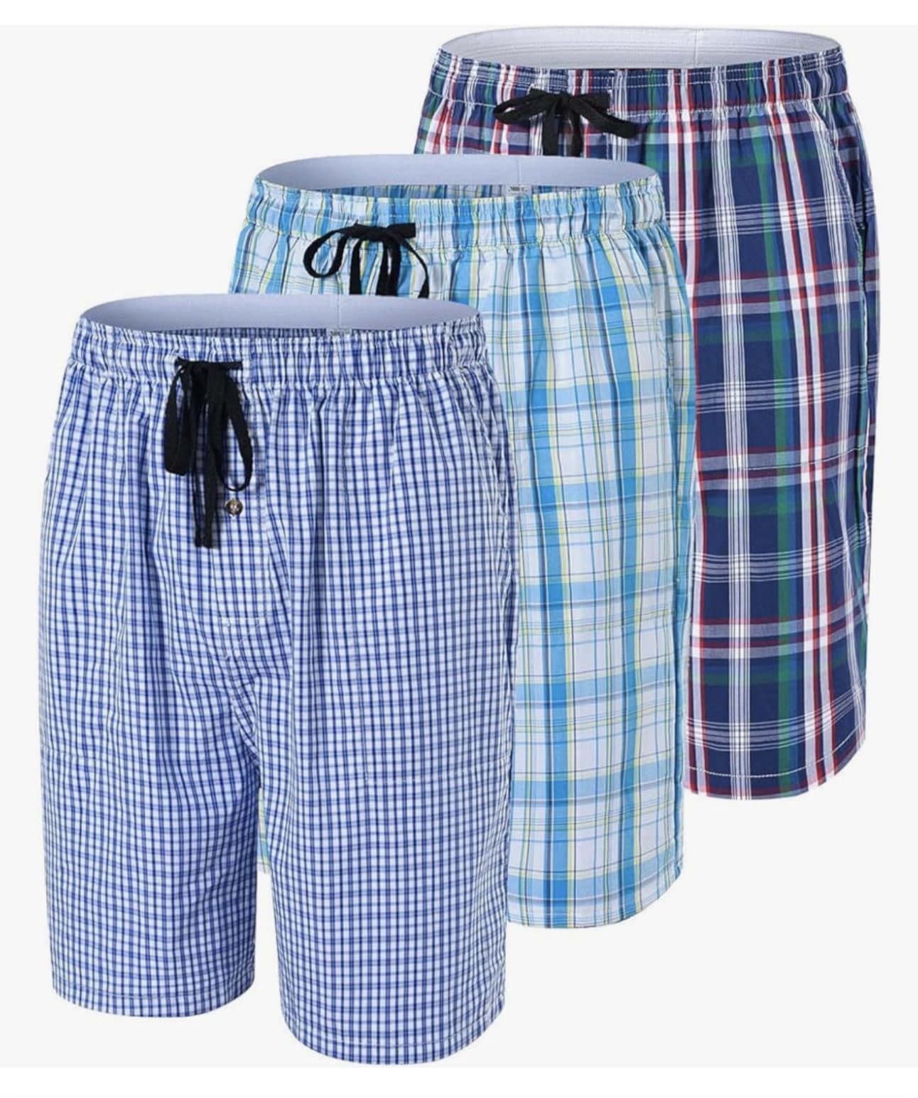 MoFiz Men's Plaid Pajama Shorts 3-Pack Woven Cotton Sleep & Lounge Shorts, Lightweight PJ Bottoms with Pockets & Button Fly customer photo 1