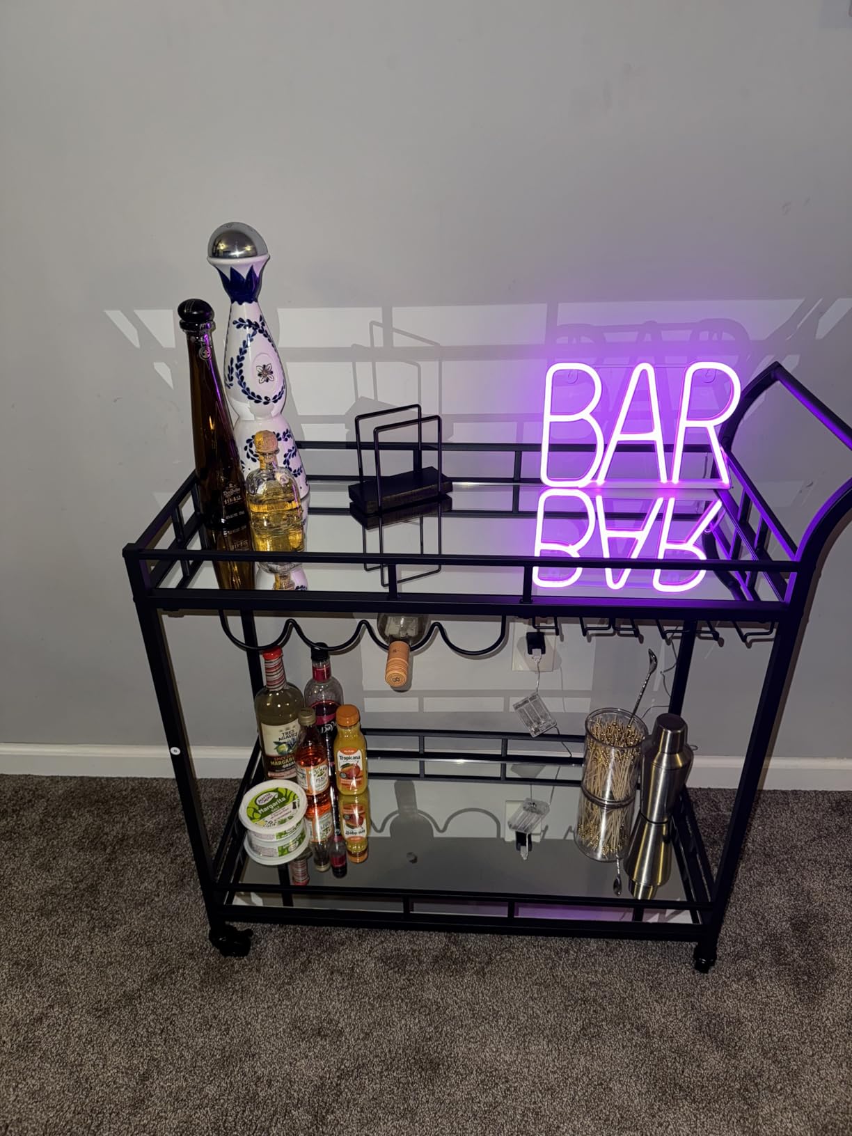 VASAGLE Bar Cart with 2 Mirrored Shelves, Wine Holders, Glass Holders | Home Bar Serving Cart, Wine Cart, for Kitchen, Dining Room, Gold customer photo 2