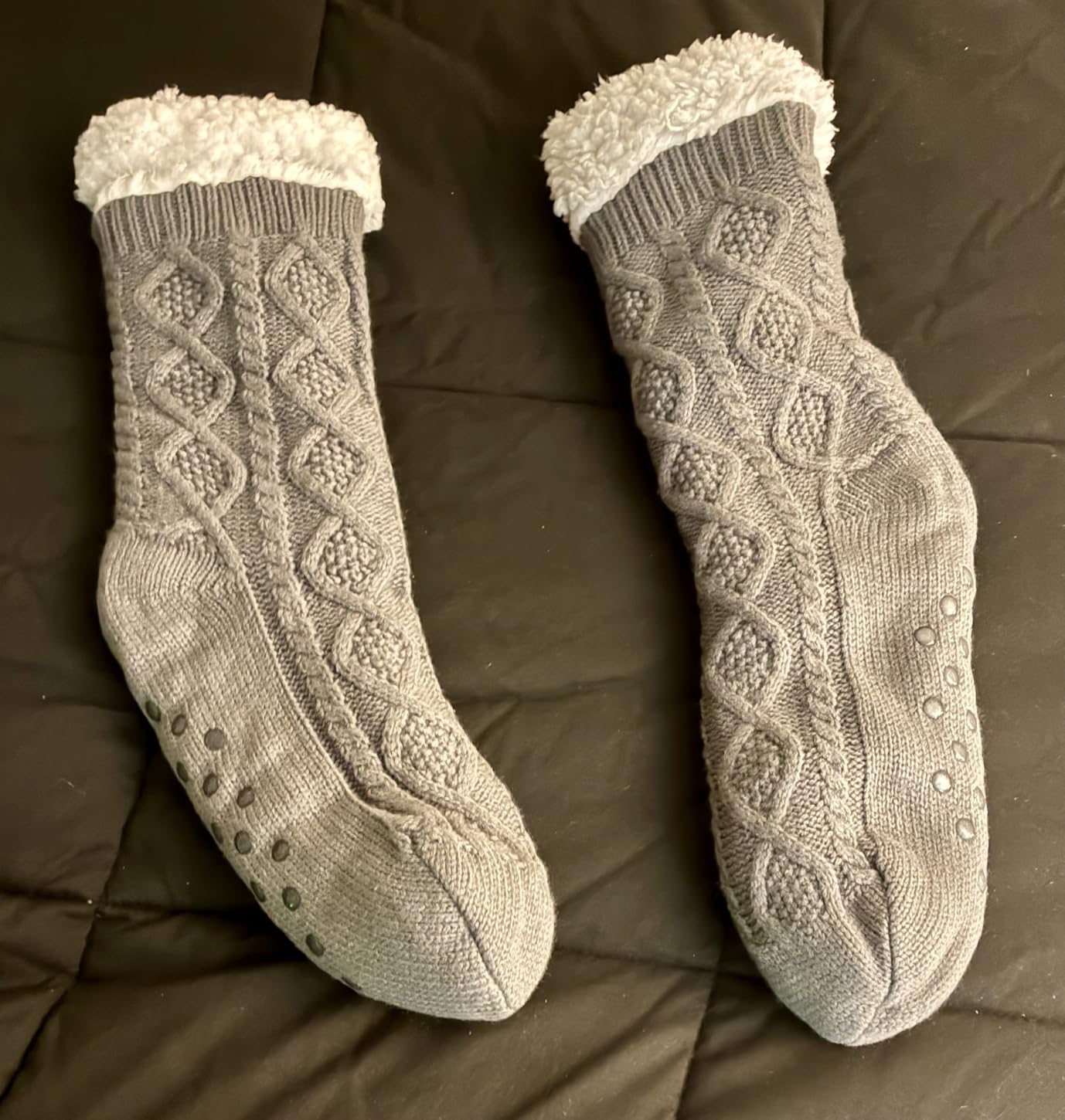 LINEMIN Womens Slipper Socks Winter Warm Fleece Lined Socks Cozy Soft Thick Fuzzy Non Slip Indoor Christmas Socks customer photo 2