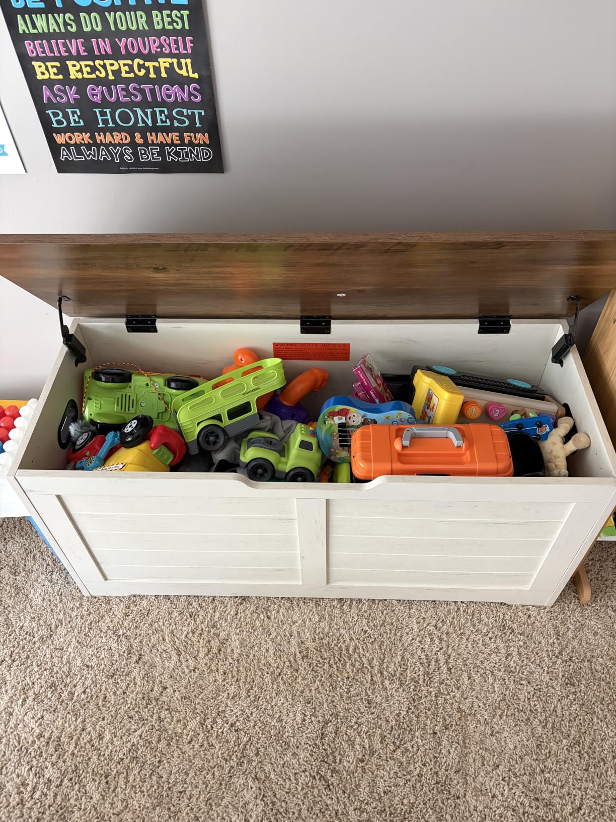 VASAGLE Storage Chest, Storage Bench with 2 Safety Hinges, Farmhouse Style, 15.7 x 39.4 x 18.3 Inches, for Entryway, Bedroom, Living Room, Cloud White ULSB061T10 customer photo 1