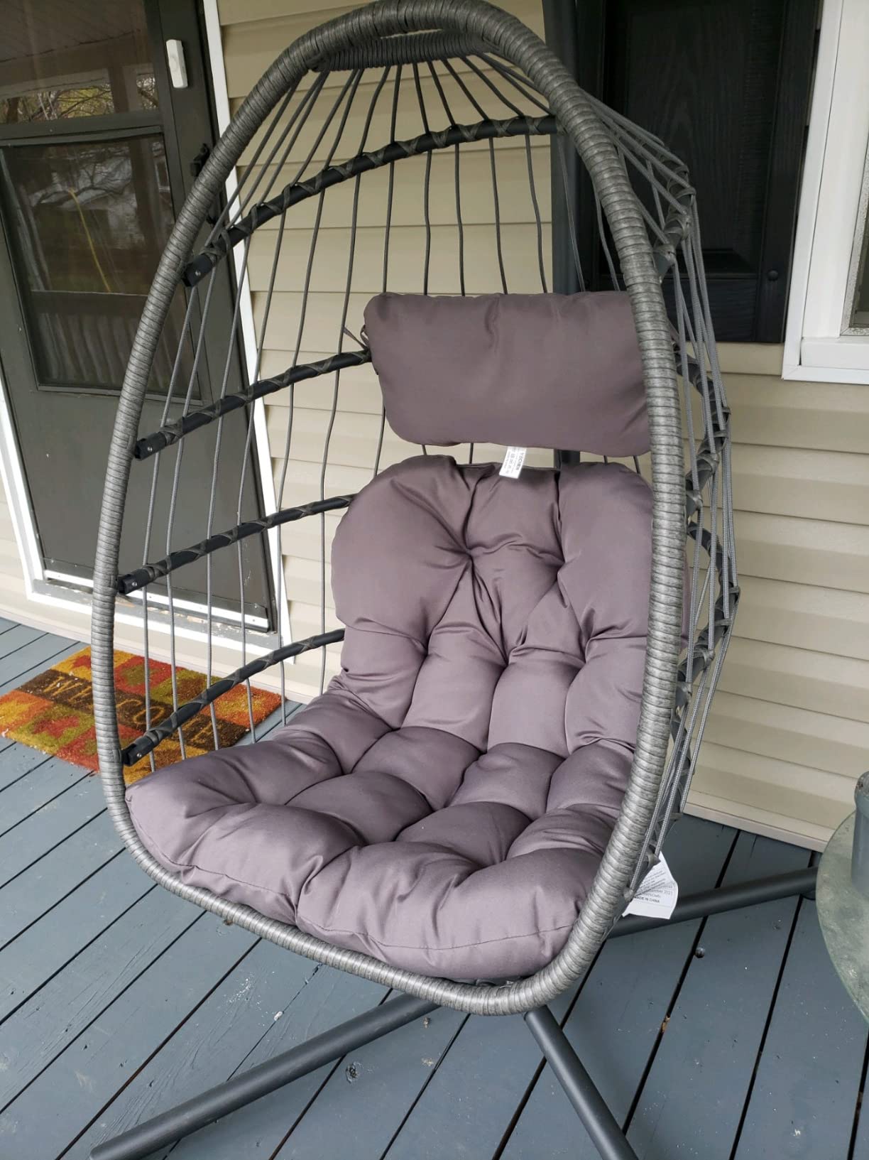 Brafab Wicker Rattan Hanging Swing Egg Chair Indoor Outdoor | Wicker Egg Swing Chair with Aluminum-Steel Frame and UV Resistant Cushion, Patio Lounge Hammock Chairs 370LBS Capacity customer photo 1