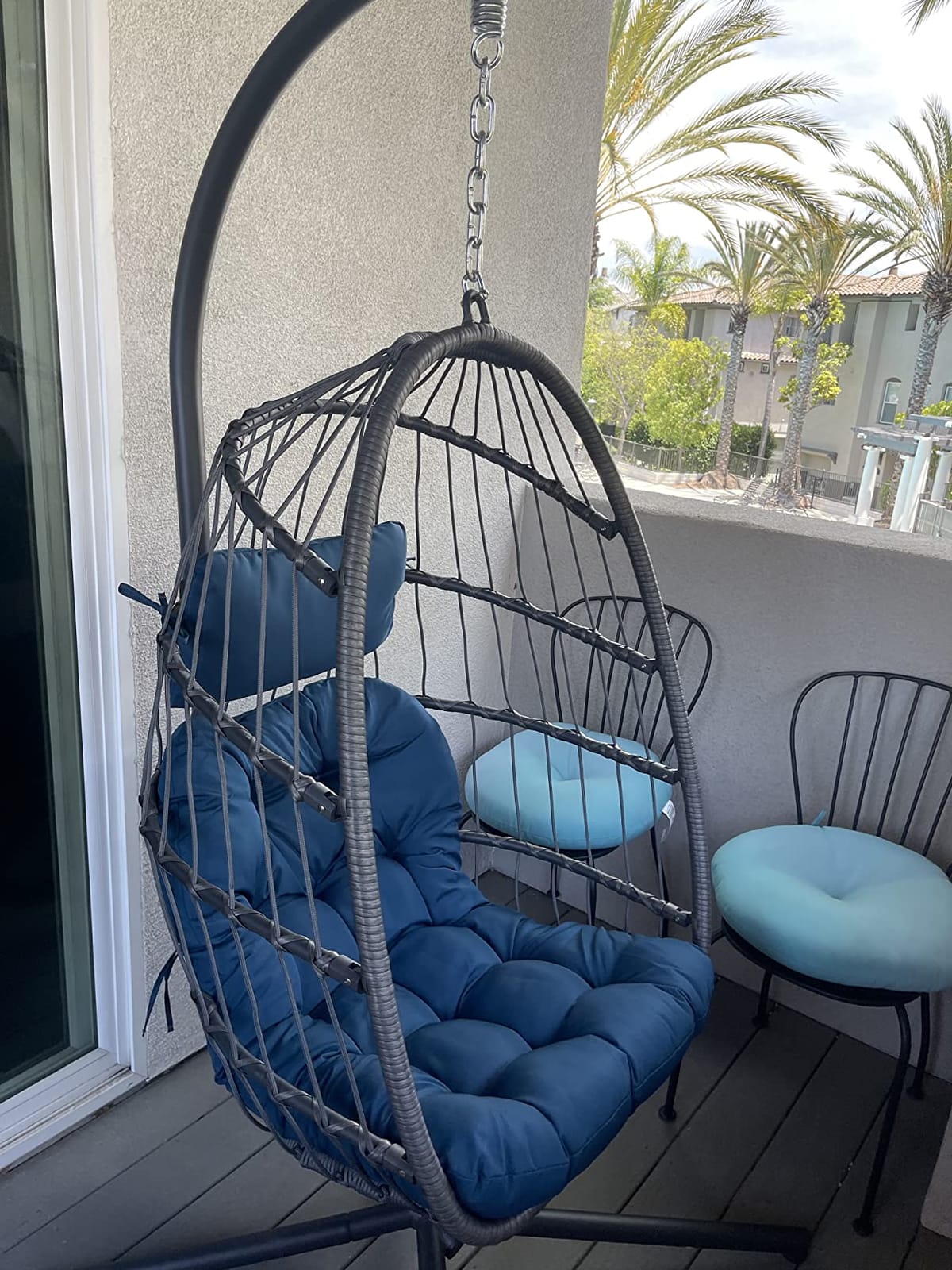 Brafab Wicker Rattan Hanging Swing Egg Chair Indoor Outdoor | Wicker Egg Swing Chair with Aluminum-Steel Frame and UV Resistant Cushion, Patio Lounge Hammock Chairs 370LBS Capacity customer photo 2