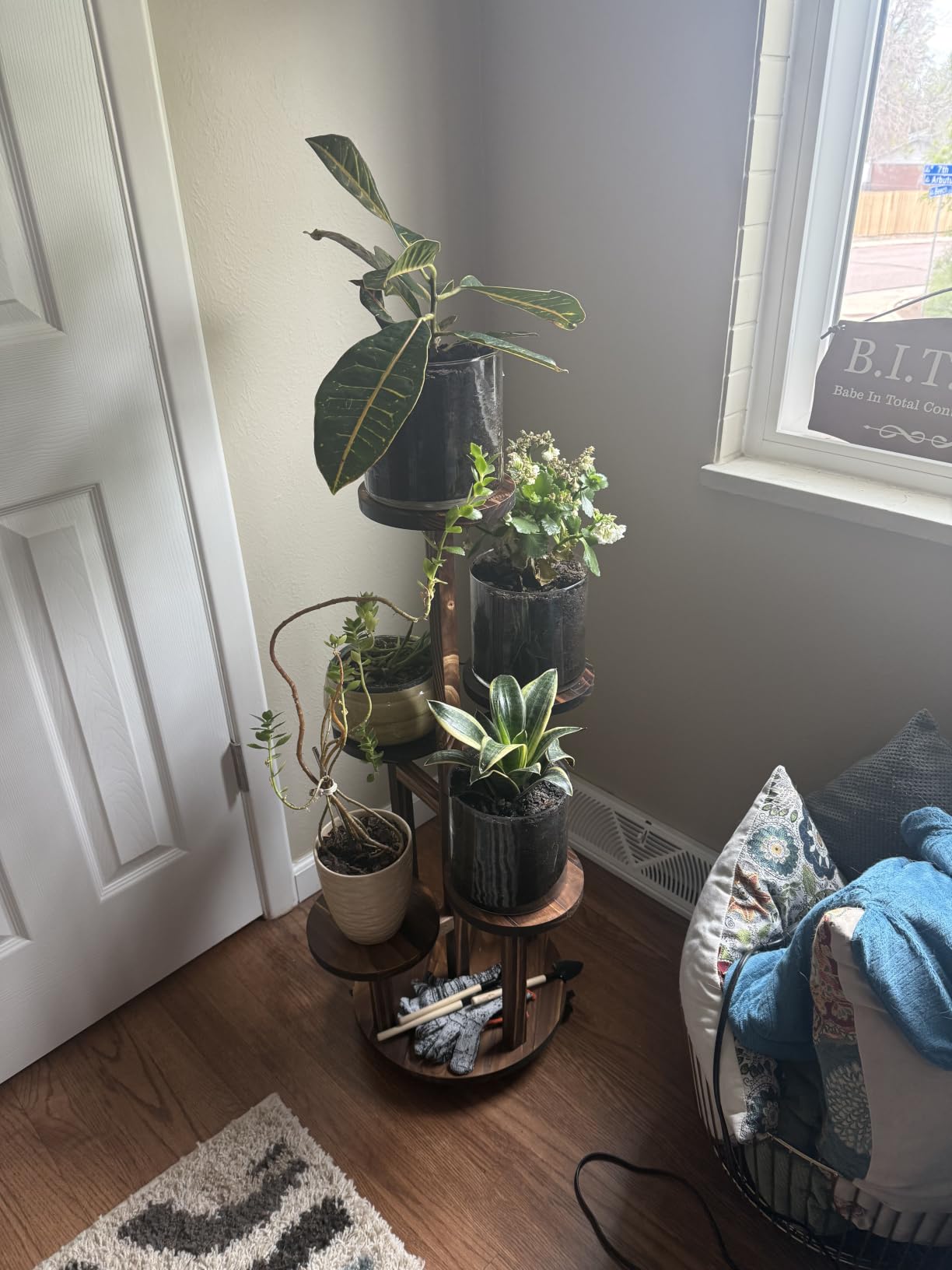 5 Tiered Tall Plant Stand for Indoor | Wood Plant Shelf Corner Display Rack, Multi-tier Planter Pot Holder Flower Stand for Living Room Balcony Garden Patio, Brown customer photo 1