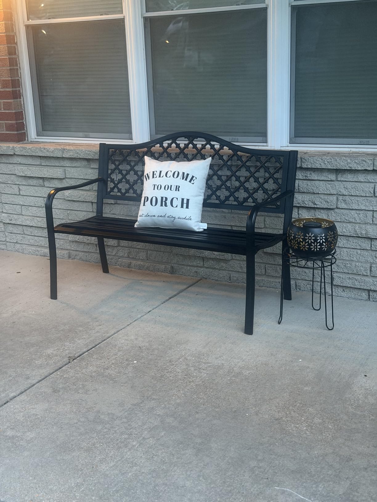 MFSTUDIO 50 Inches Outdoor Garden Bench, Cast Iron Metal Frame Patio Park Bench with Floral Pattern Backrest, Arch Legs for Porch, Lawn, Yard-Bronze customer photo 1