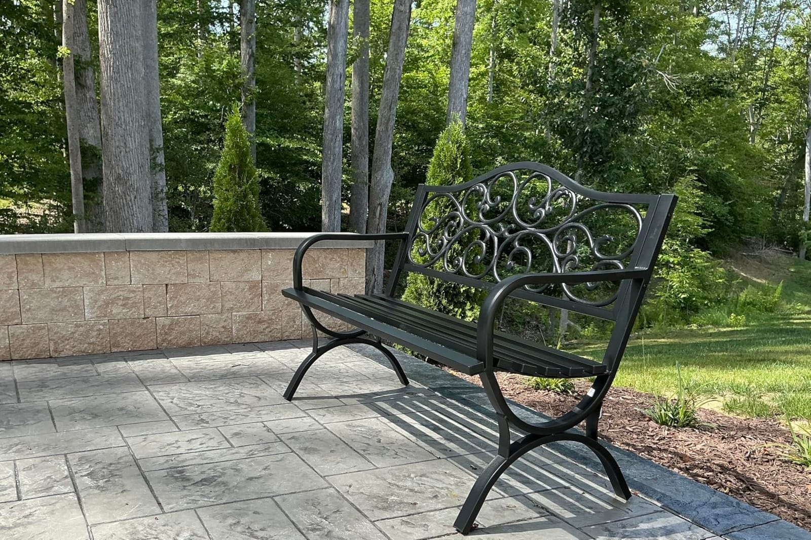 MFSTUDIO 50 Inches Outdoor Garden Bench, Cast Iron Metal Frame Patio Park Bench with Floral Pattern Backrest, Arch Legs for Porch, Lawn, Yard-Bronze customer photo 2