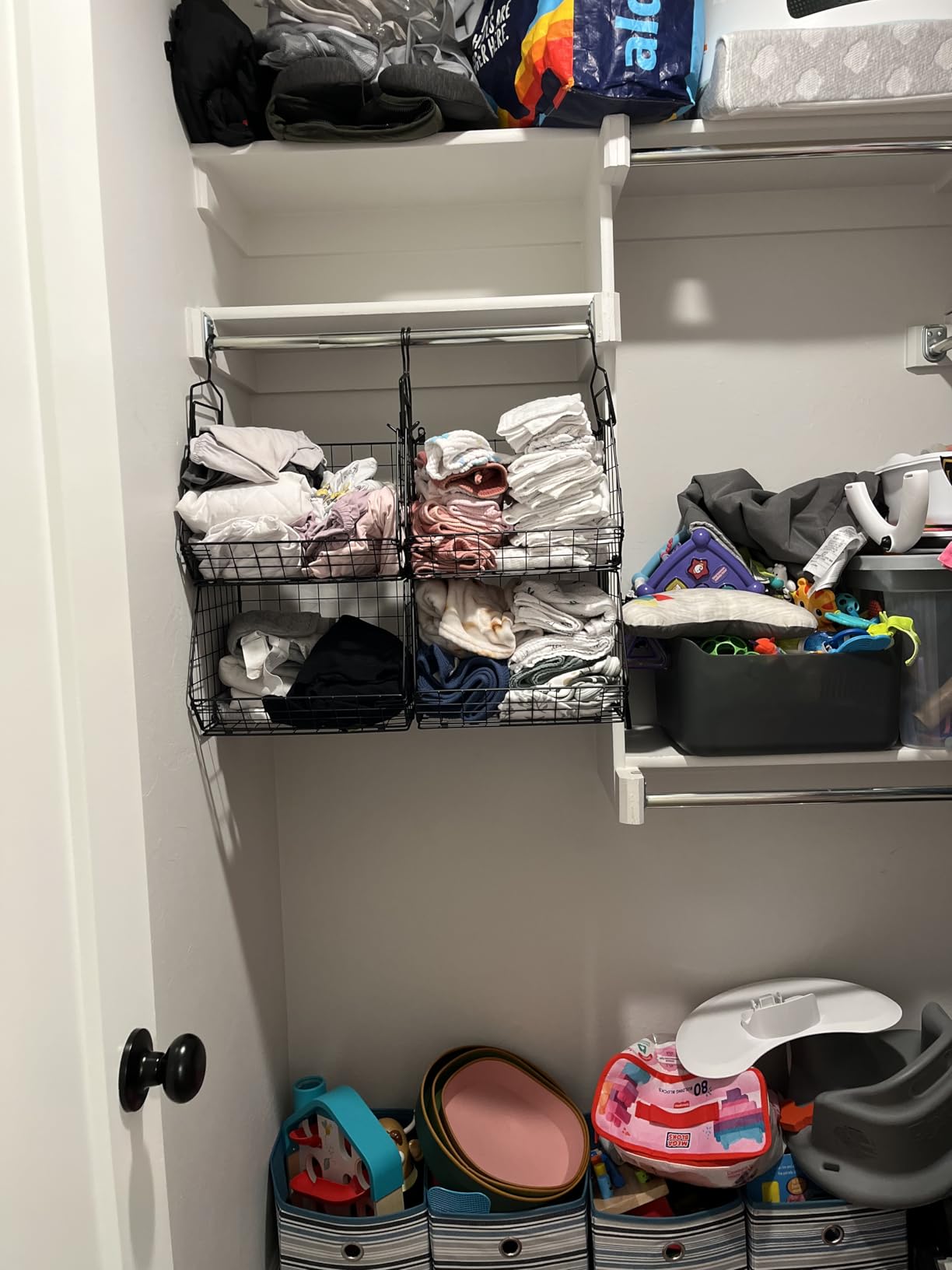 X-cosrack 5 Tier Closet Hanging Organizer, Clothes Hanging Shelves with 4 Hanging Hooks 5 S Hooks, Wire Storage Basket Bins customer photo 2
