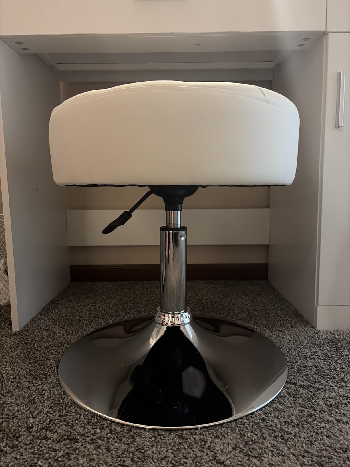 Mid-Century Tufted Adjustable Swivel Makeup Ottoman Stool; Modern Big Size Round Vanity Stool Chair for Bedroom Living Room (White) customer photo 1