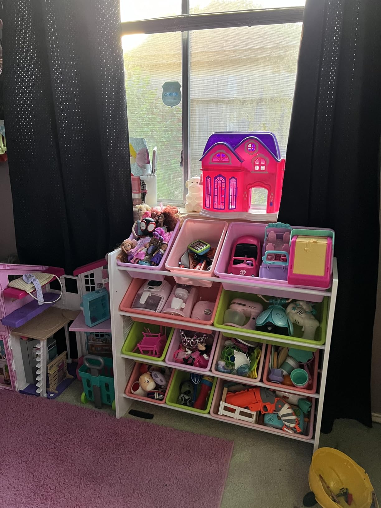 Amazon Basics Kids Toy Storage Organizer with 12 Plastic Bins, White Wood with Pink Bins, for Bedroom and Playroom customer photo 1