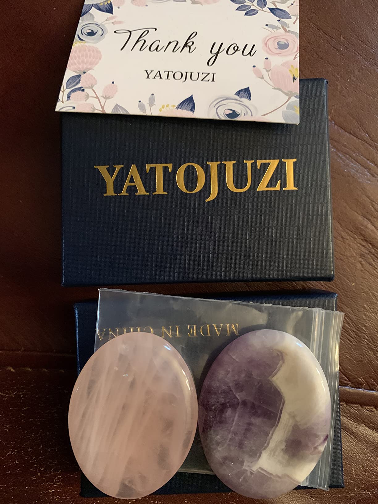 YATOJUZI Thumb Worry Stones for Anxiety Stress Relief Items Healing Crystals Natural Amethyst Rose Quartz Crystal Palm Pocket Stone Gemstones Meditation Reiki Spiritual Gifts for Women Men 2PCS customer photo 2