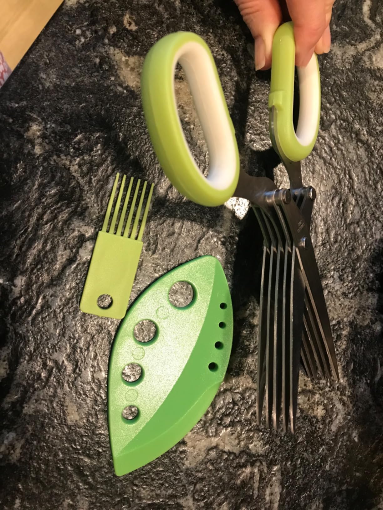 Herb Scissors Set,Multipurpose 5 Blade Kitchen Herb Cutter with Safety Cover and Cleaning Comb for Cutting Shredded Lettuce, Cilantro Fresh, Green Onion Fresh and etc. customer photo 2
