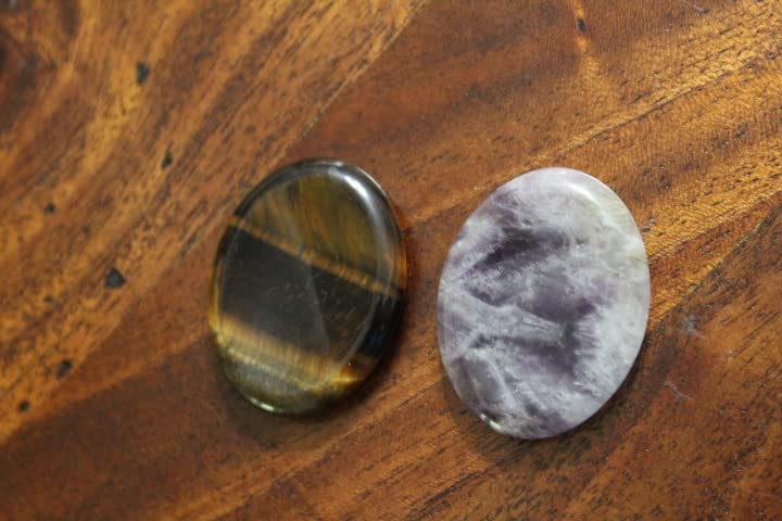 2PCS Worry Stone for Anxiety Tigers Eye Amethyst Healing Crystals Hand Thumb Stones Pocket Gemstones Meditation Accessories Oval Crystal Natural Relax Palm Stone Anxiety Relief Items Stocking Stuffers customer photo 2