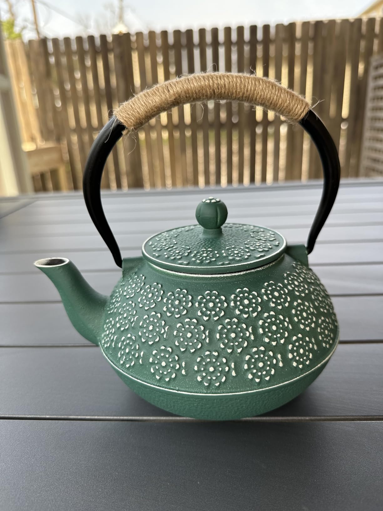 Sotya Cast Iron Tea Pot with Infusers for Loose Tea, 40oz Japanese Tetsubin | 1200ml Tea Kettle Coated with Enameled Interior for Stove Top, Cherry Blossom Design, Dark Green customer photo 2
