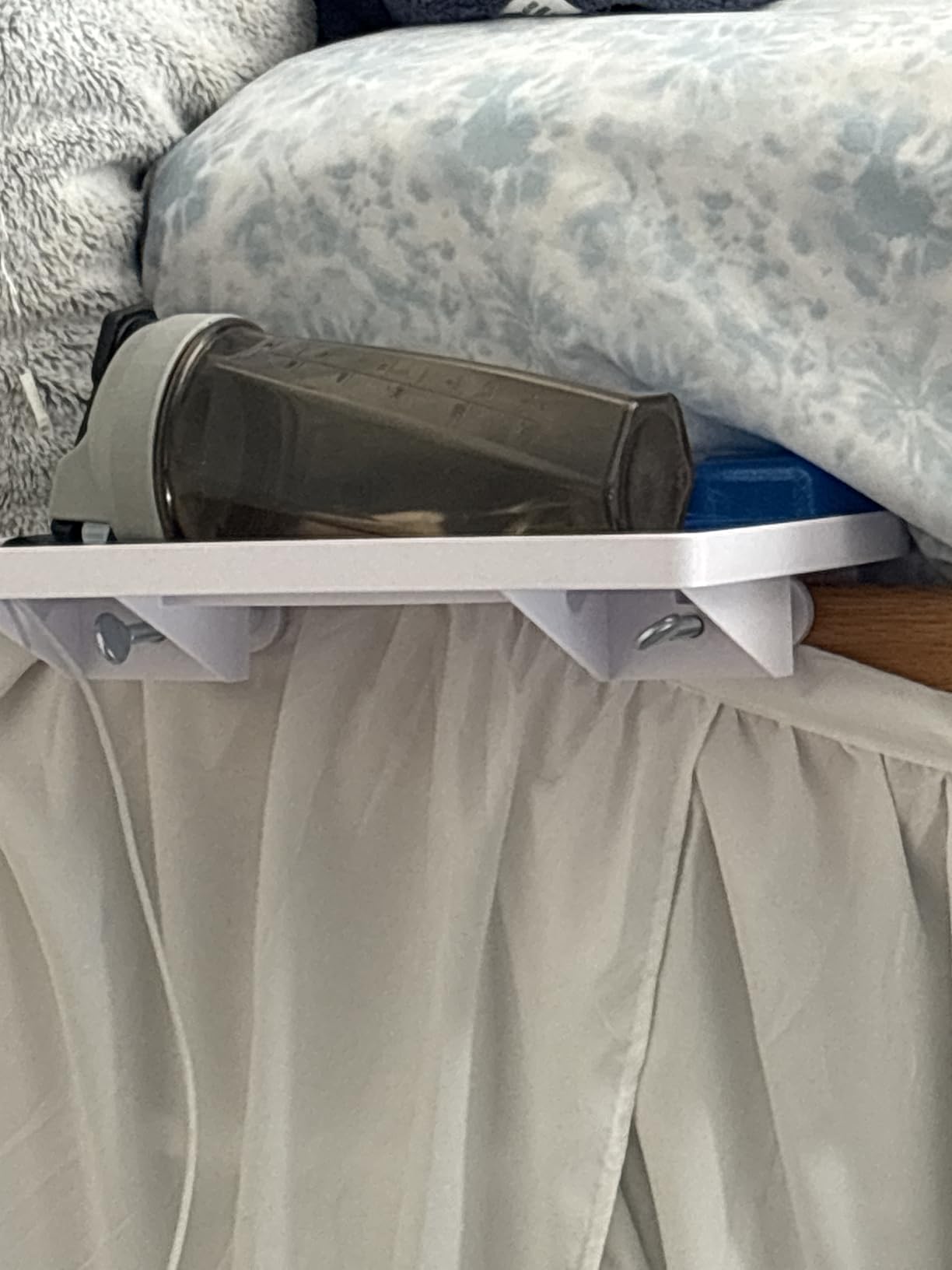 BedShelfie Bedside Shelf for Dorm Room Bunk Bed & Top Bunk, College Dorm Room Essentials, Bedside Caddy, Clip on Floating Desk Tray, Bed Side Table Storage, Loft Nightstand Decor - Cable Catch, Black customer photo 2