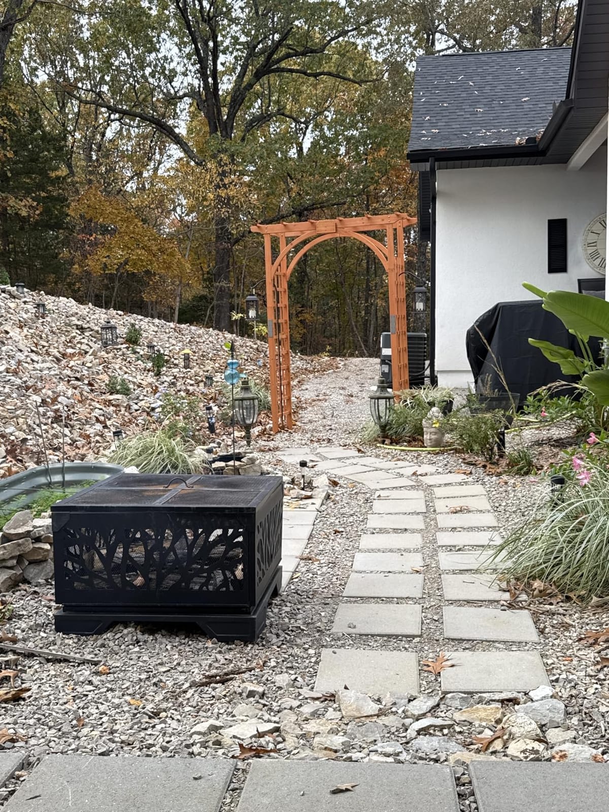 Yaheetech 85in Wooden Garden Arch Arbor Trellis for Backyard Patio Outdoor | Metal-reinforced fir wood arch with lattice sides supports climbing roses, wisteria, and vines as a walk-through entrance. customer photo 1