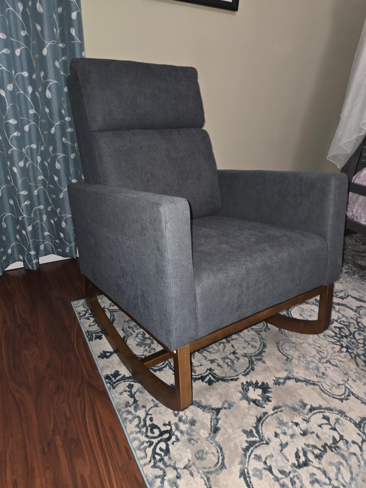 Yaheetech 28in Wide Padded High Back Nursery Rocking Chair, Gray Polyester | Thick Foam Glider Chair, Nursing Chair with High Back, Side Pockets, Rubberwood Base, Leisure Rocker for Living Room Bedroom customer photo 1