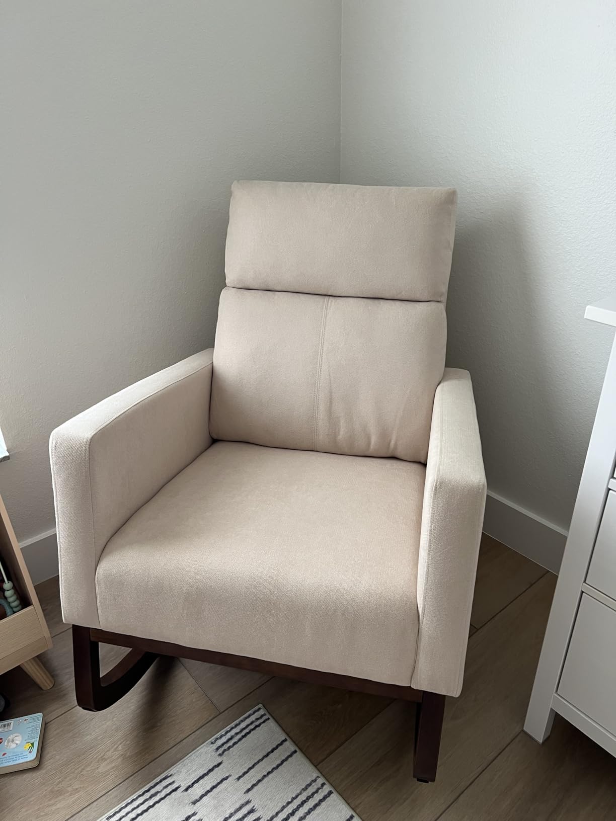 Yaheetech 28in Wide Padded High Back Nursery Rocking Chair, Gray Polyester | Thick Foam Glider Chair, Nursing Chair with High Back, Side Pockets, Rubberwood Base, Leisure Rocker for Living Room Bedroom customer photo 2