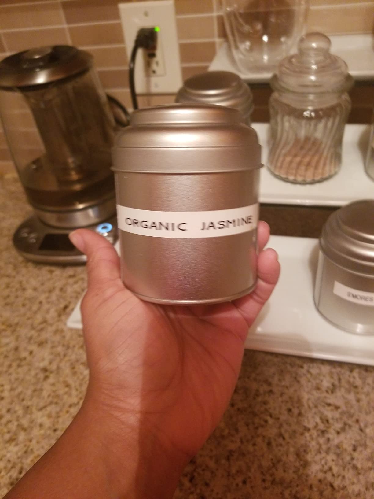 Lawei 9 Pack Tea Tins Canister with Airtight Double Lids, 8 OZ Round Tin Can Box, Small Kitchen Canisters Containers for Storage Tea, Coffee, Sugar, Loose Leaf, Candy, Herbs and Spices, Silver customer photo 2