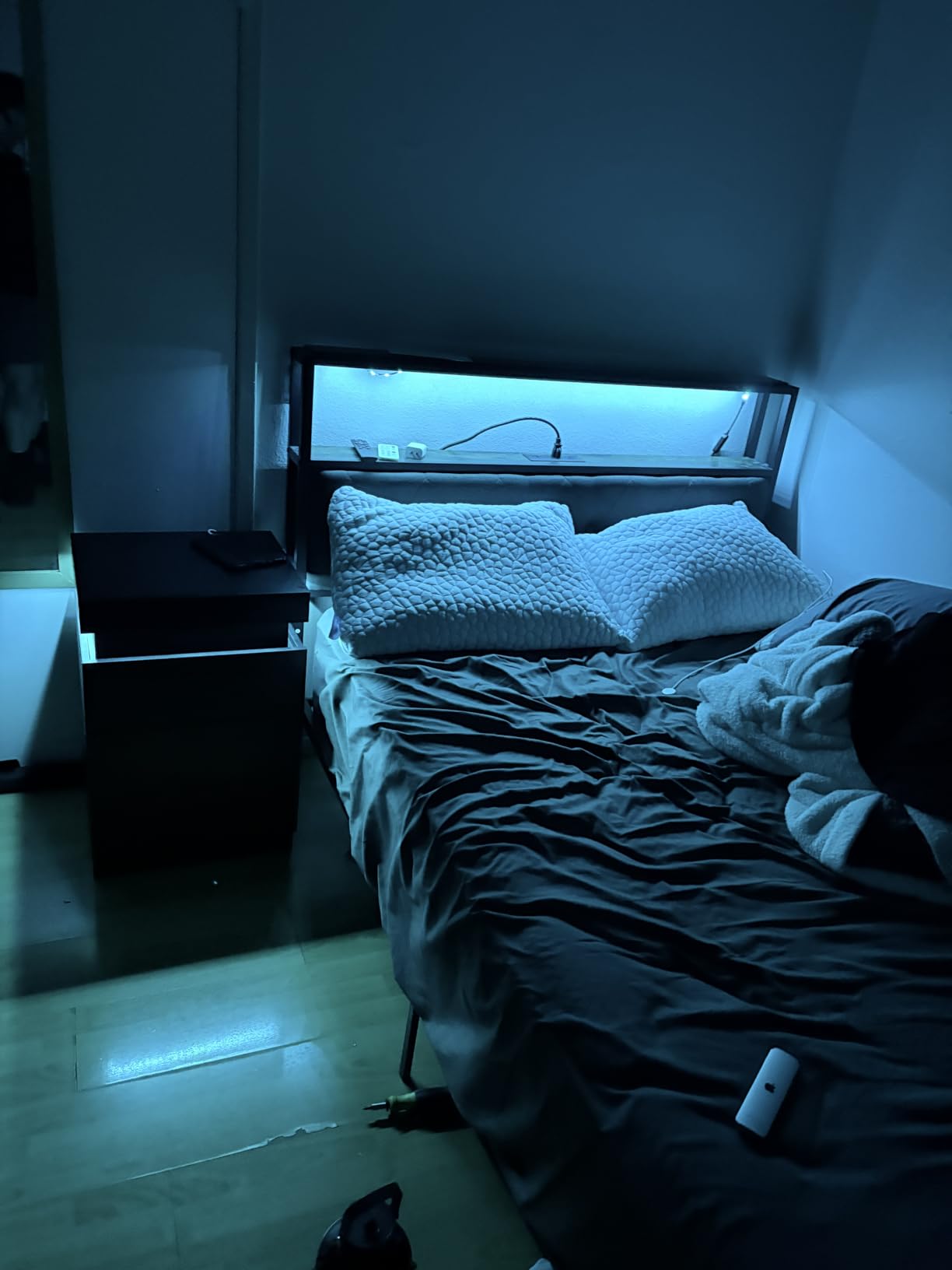 ADORNEVE Black Nightstand with Charging Station and LED Lights | Modern Night Stand with Sliding Top,Bedside Table with Drawers,Bed Side Tables Bedroom customer photo 1