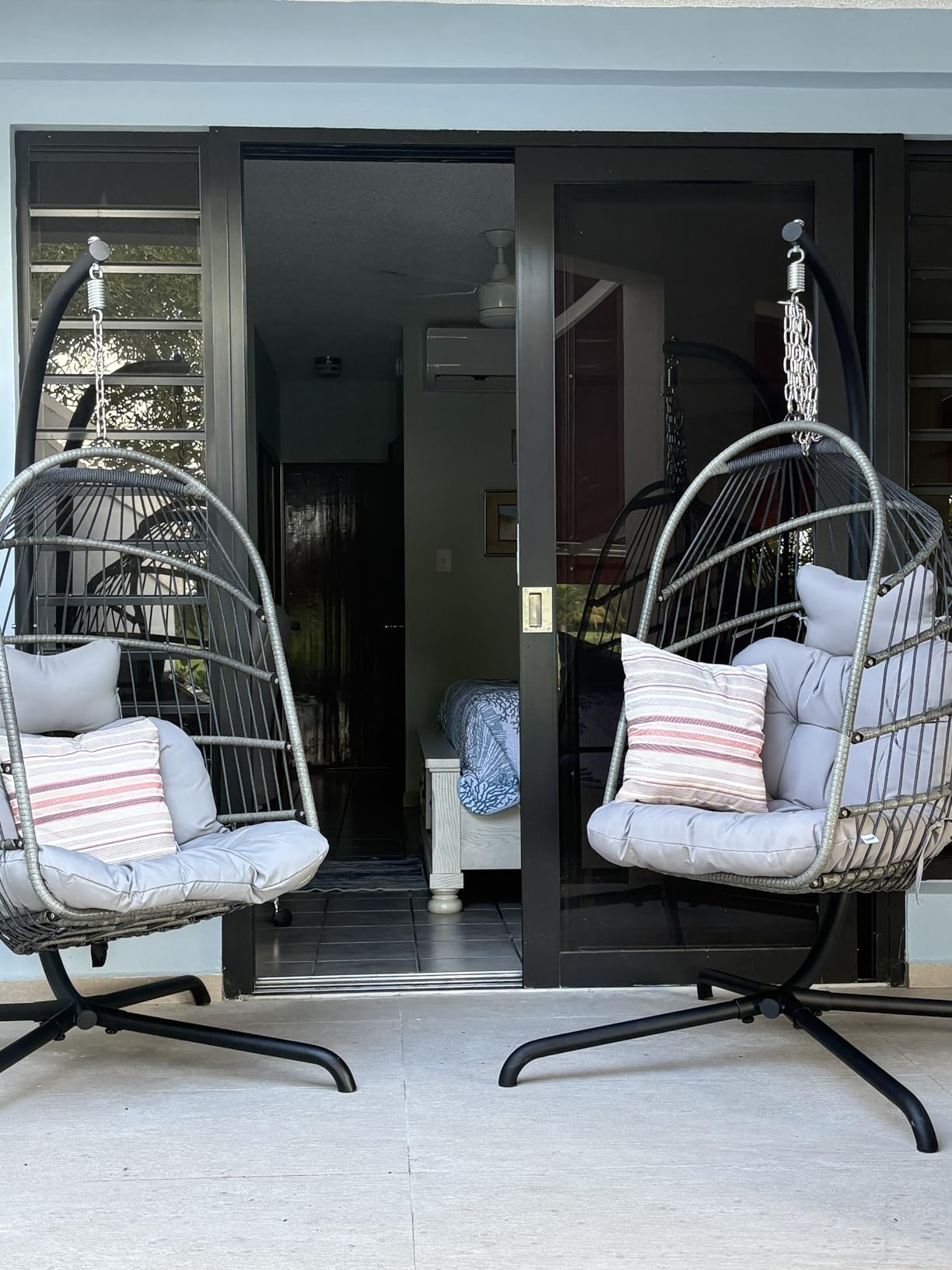 Chihee Egg Chair Foldable Wicker Rattan Hanging Swing Chair Indoor Outdoor Patio Wicker Chair Hammock Chairs with Stainless Steel Hanging Kit Chain Link UV Resistant Cushion Bedroom Balcony customer photo 2