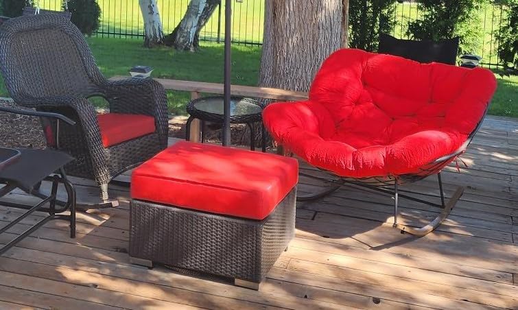 Grand patio Outdoor Papasan Rocking Chair with Thick Cushion, Grey | Oversized Modern Cozy Lounge Rocker Chair Steel Frame with Cushion for Balcony Porch Patio customer photo 1