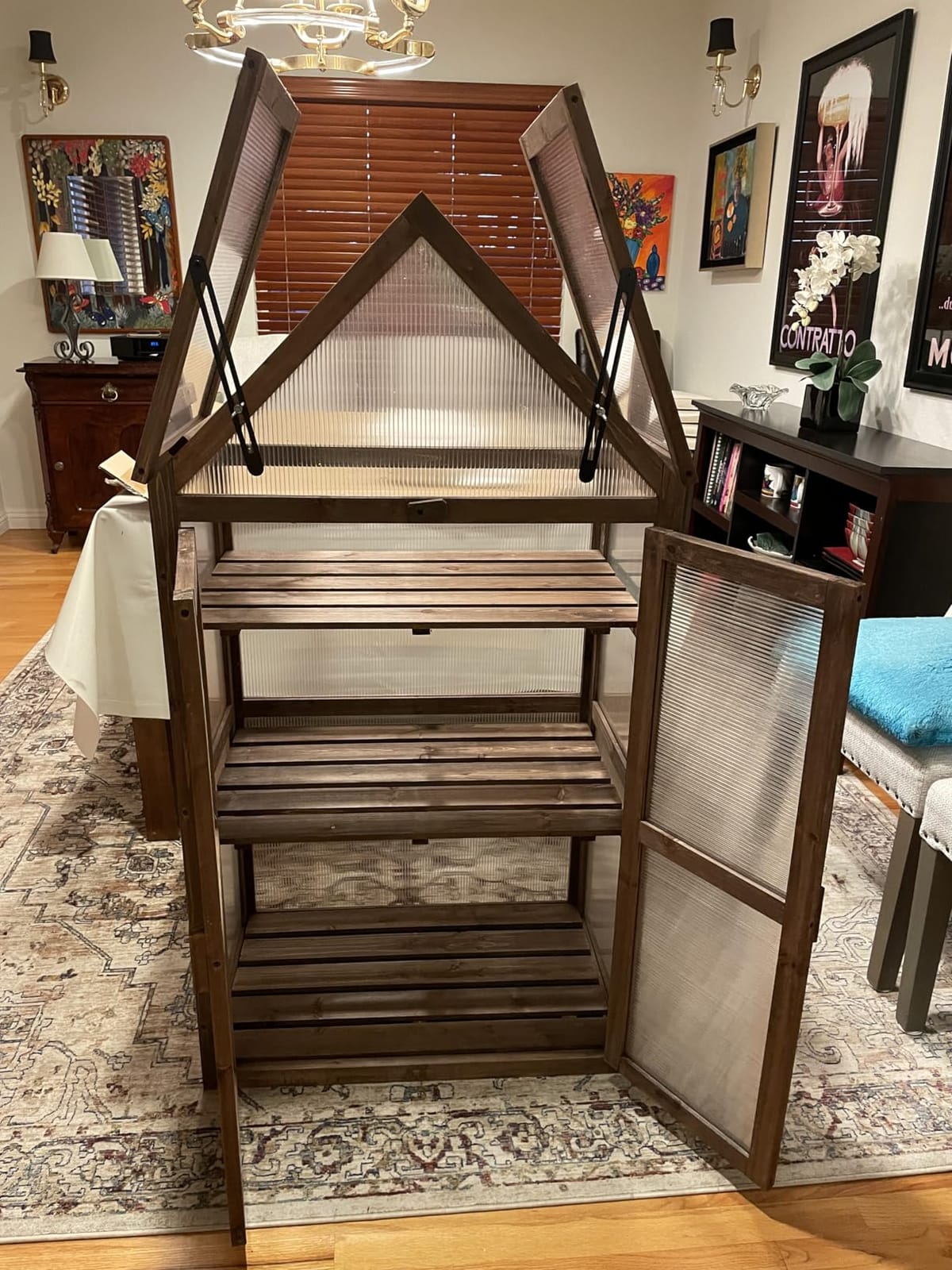 Happygrill Cold Frame, Mini Wooden Green House w/Transparent Openable Roof | Raised Flower Planter Shelf w/ 3 Adjustable Shelves & Polycarbonate Panels, Small Wood Greenhouse Cabinet for Indoor Outdoors customer photo 2