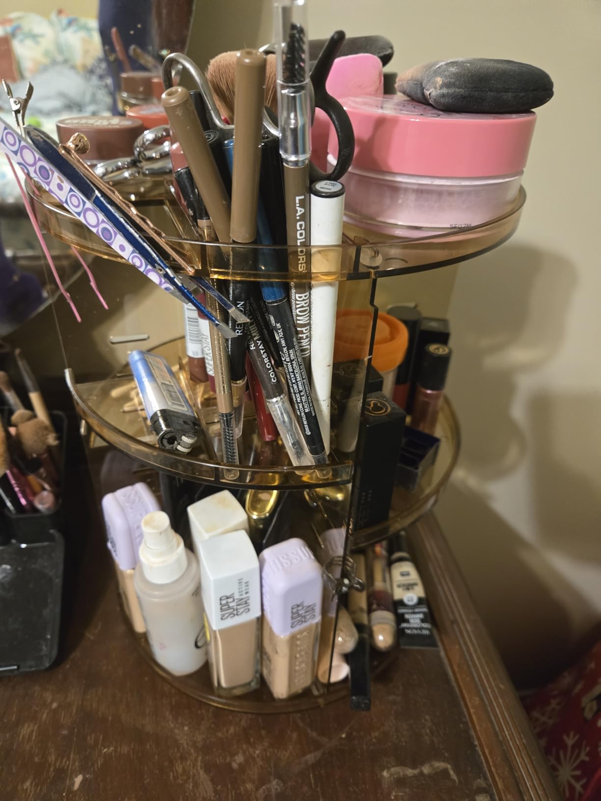 Masirs 360 Rotating Makeup Organizer Countertop, Adjustable Shelf Height, Clear | 360-Degree Rotating Makeup Organizer, Adjustable Shelf Height, Cosmetic Perfume Skincare Storage customer photo 1