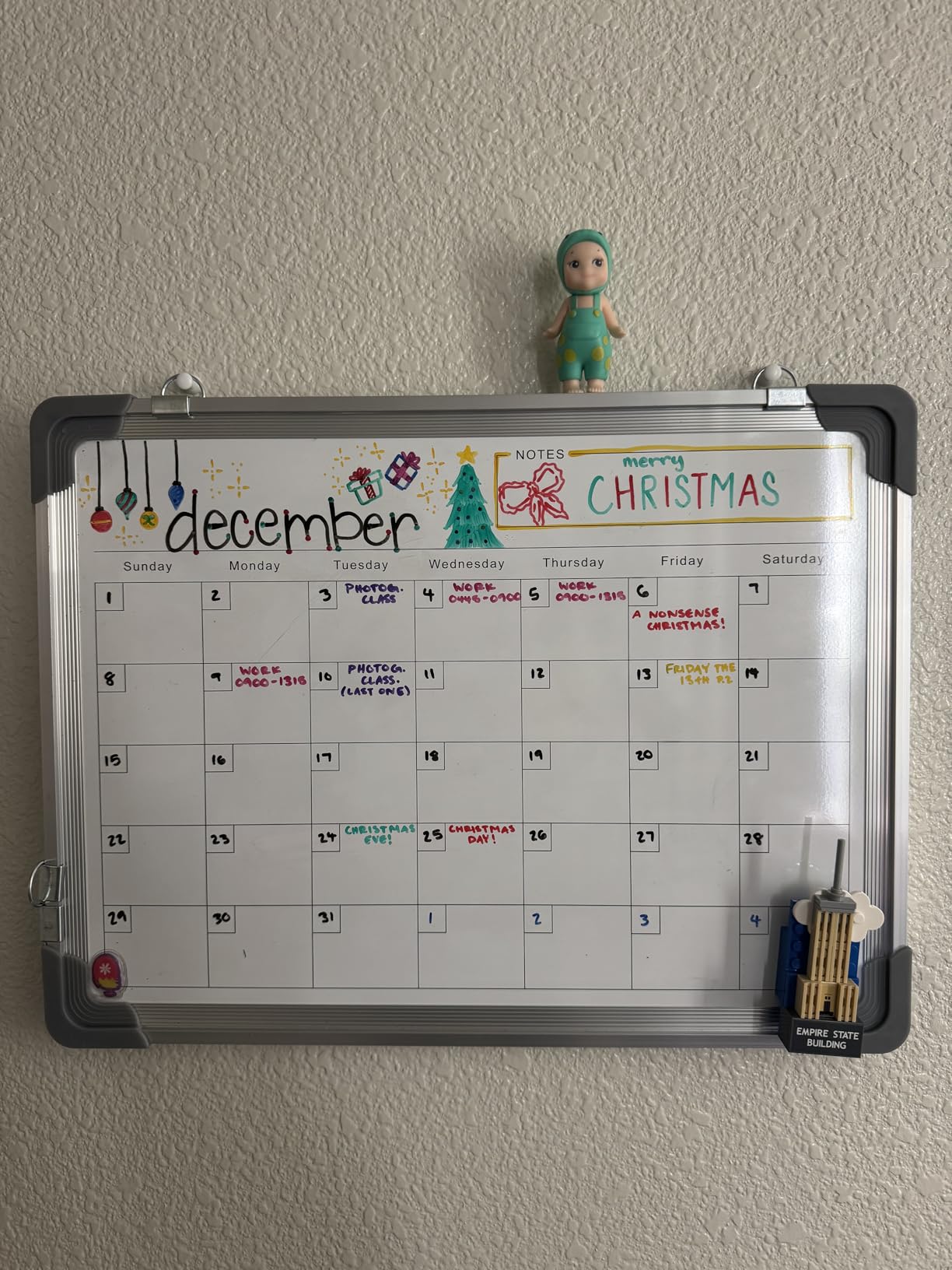 Monthly Calendar Whiteboard for Wall, Dry Erase Board with Cork Board Combo | 17