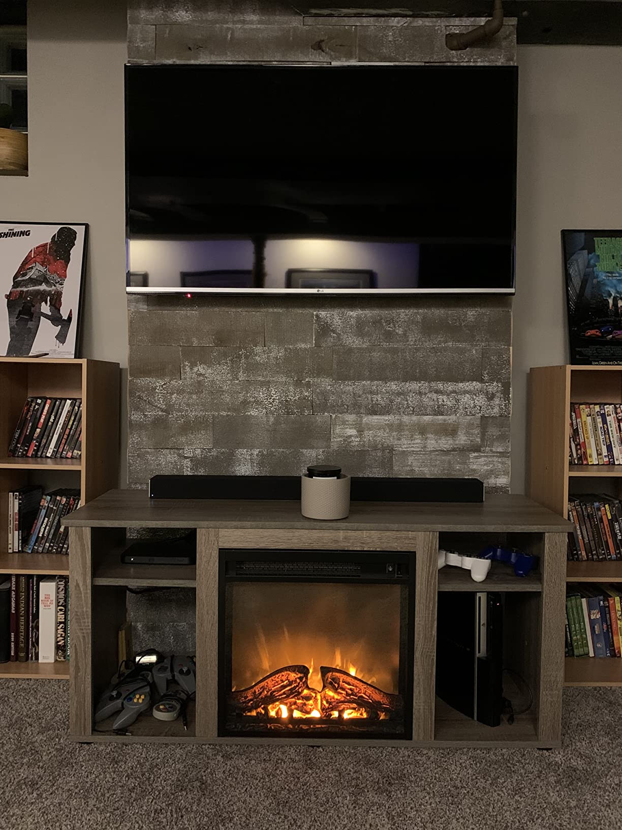 Furinno Jensen Fireplace Entertainment Center TV Stand with Open Storage for TV up to 55 Inch, French Oak Grey | Electric Fireplace, Entertainment Center with Storage Shelf, TV Console, for Living Room, Bedroom customer photo 1