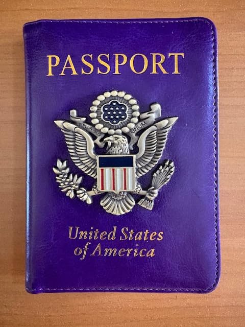 TOURSUIT RFID Blocking Passport Holder for Women Men, Leather Passport Travel Wallet with 3D Metal Badge, Travel Document Holder Cover Accessories (Dark Blue) customer photo 1