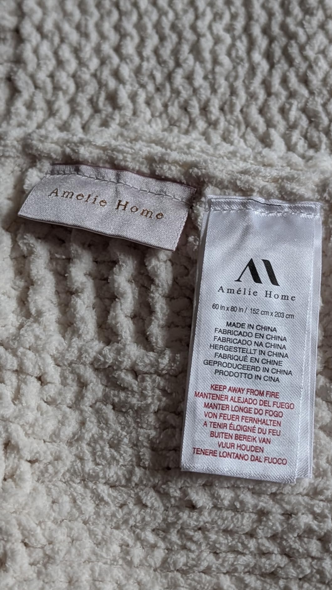 Amélie Home Chenille Knit Throw Blanket for Couch, Ivory, 50