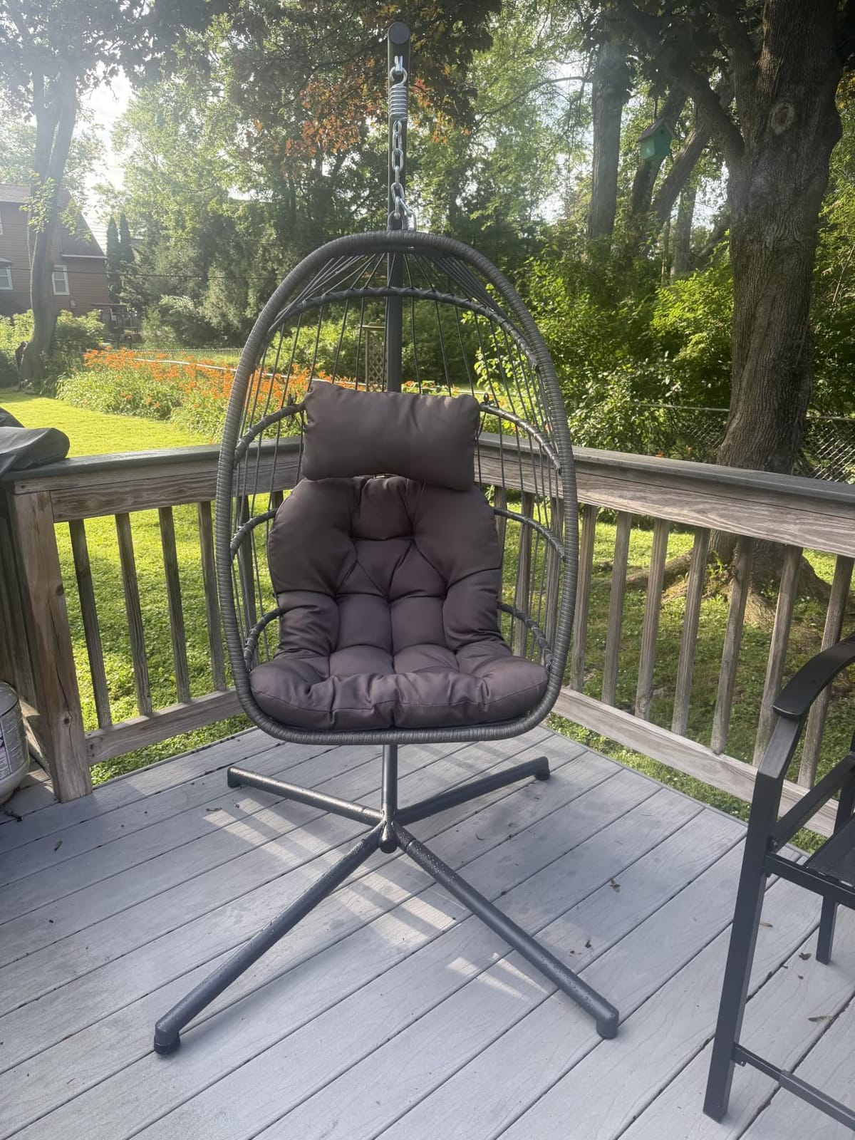 Indoor Outdoor Egg Hanging Chair with Stand, Charcoal Grey | Egg Chairs with UV Resistant Cushion for Indoor Bedroom Outdoor Garden Backyard customer photo 1