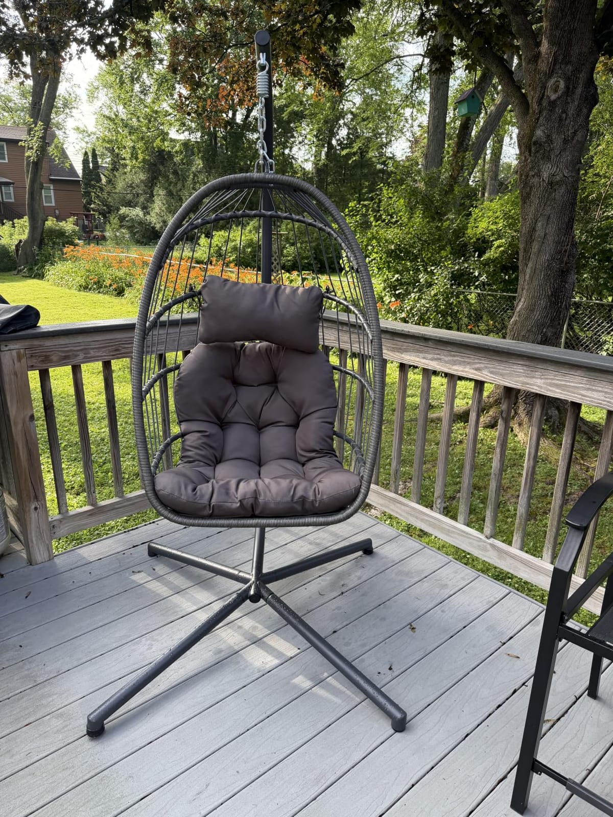Indoor Outdoor Egg Hanging Chair with Stand, Charcoal Grey | Egg Chairs with UV Resistant Cushion for Indoor Bedroom Outdoor Garden Backyard customer photo 2