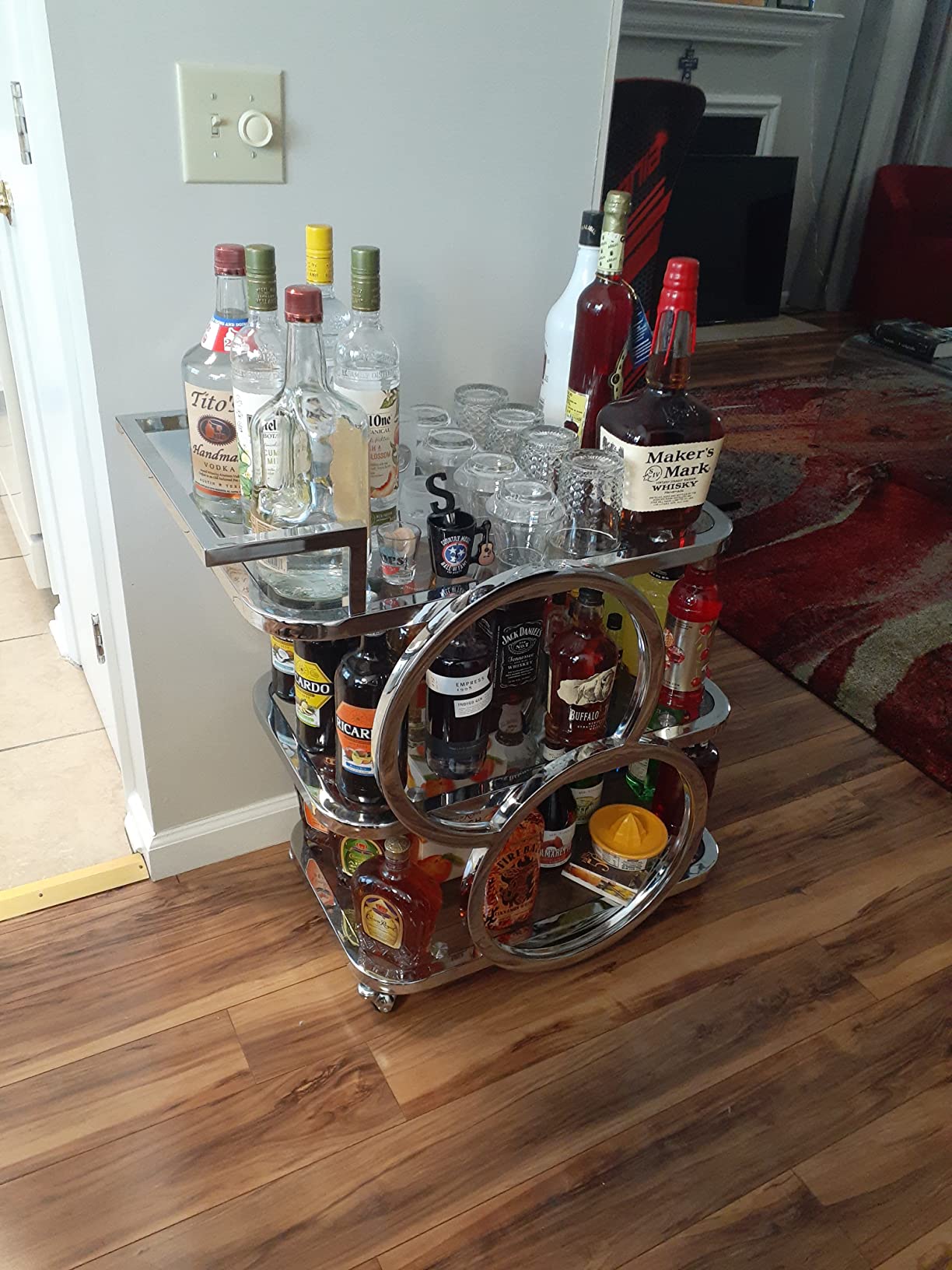 Home Bar Serving Carts 3 Tier Kitchen Carts on Wheels Mobile Bar Carts for Home Kitchen Dining Room Living Room Party, Stainless Steel customer photo 1