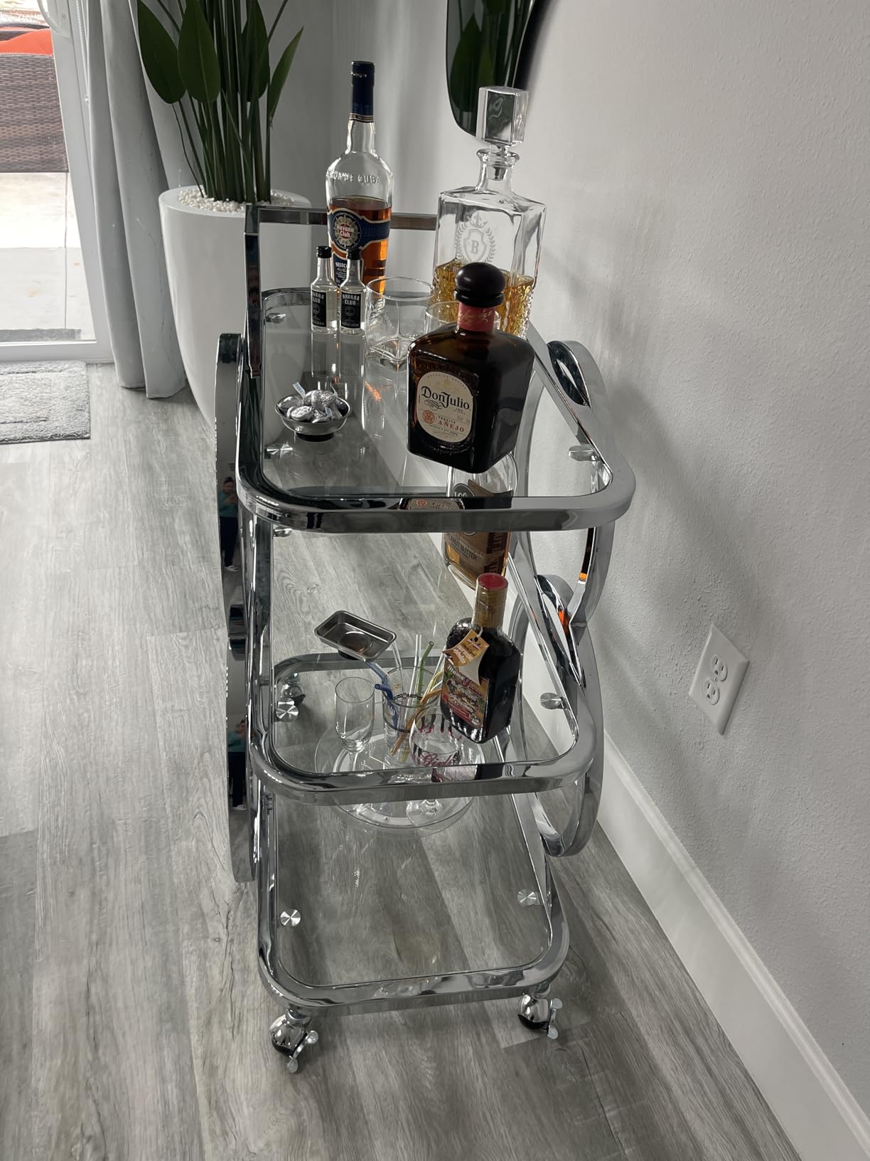 Home Bar Serving Carts 3 Tier Kitchen Carts on Wheels Mobile Bar Carts for Home Kitchen Dining Room Living Room Party, Stainless Steel customer photo 2