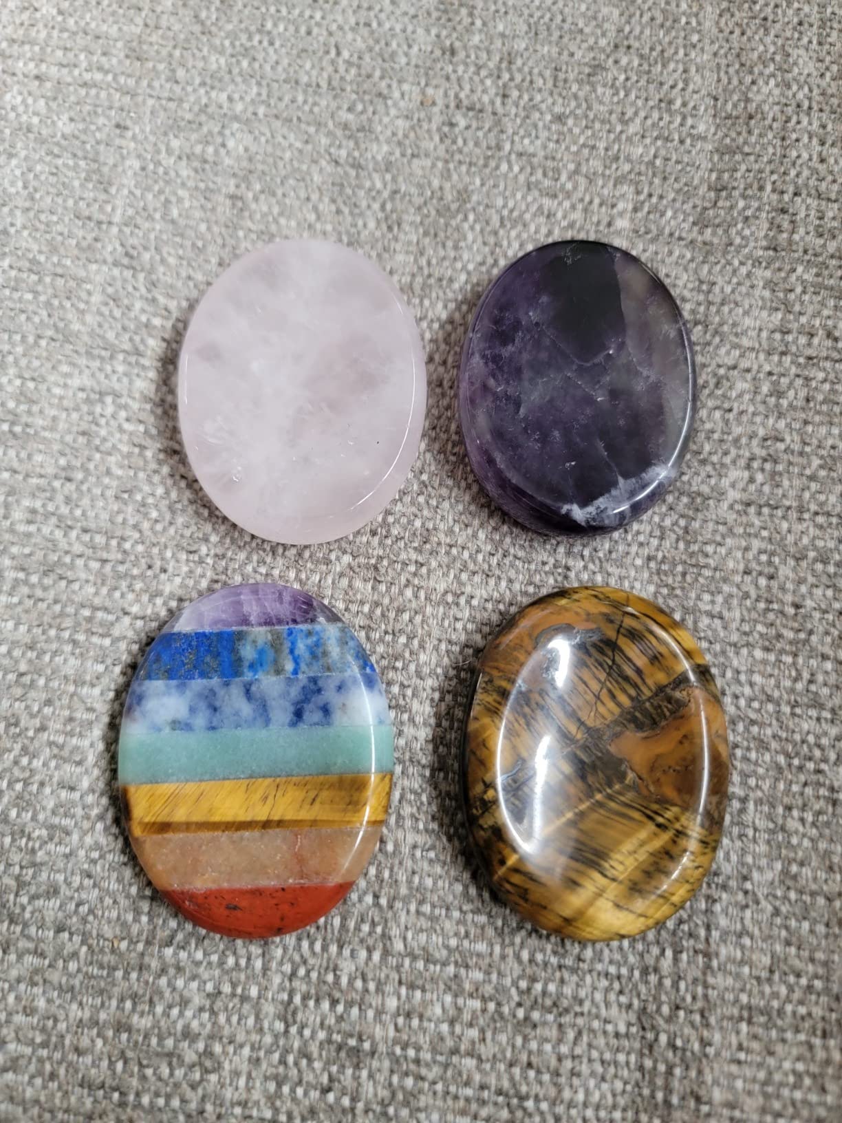 Roowest 4 Pcs Thumb Worry Stone for Anxiety Natural Crystal Healing Stone Chakras Amethyst Tiger Eye Quartz Pocket Hug Gift for Office Stress Meditation(Chromashift,Oval) customer photo 1