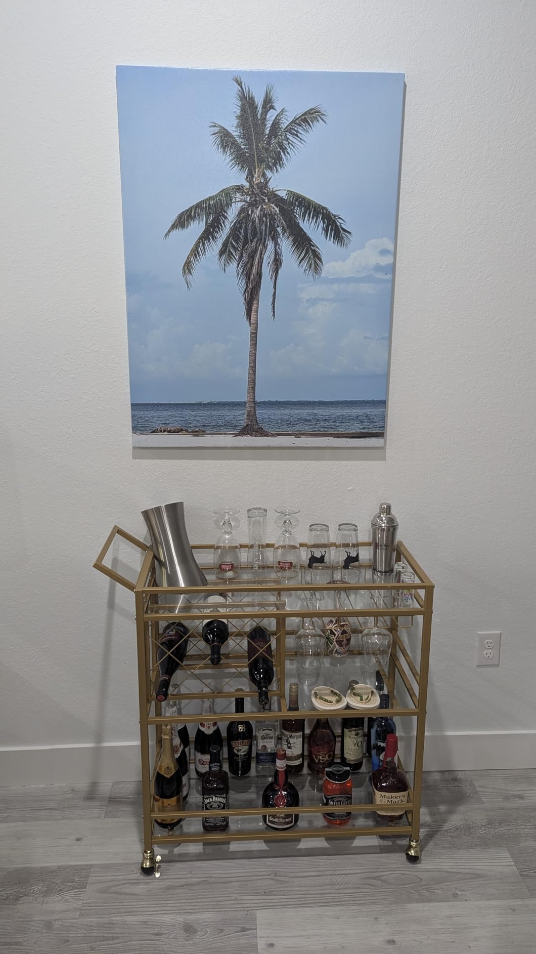 FATORRI Bar Cart for The Home with Wine Rack and Glasses Holder, Small Home Bar Serving Cart on Wheels for Liquor and Alcohol (Walnut Brown) customer photo 1