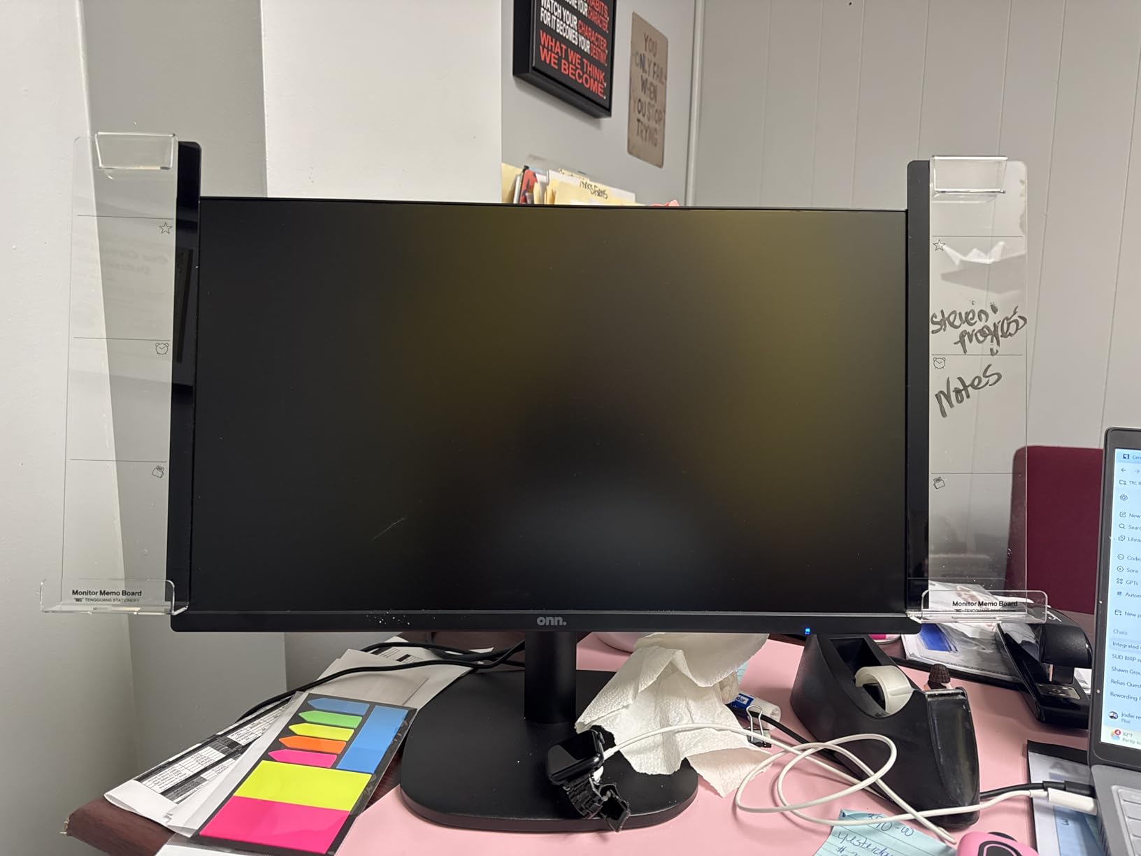 Monitor Memo Boards for Computer, Set of 3 (Left & Right & Bottom) Multifunction Acrylic Screen Message Reminder Pad Side Panels Phone Holder - Utility Organizer for Office Desktop, with Sticky Notes customer photo 2