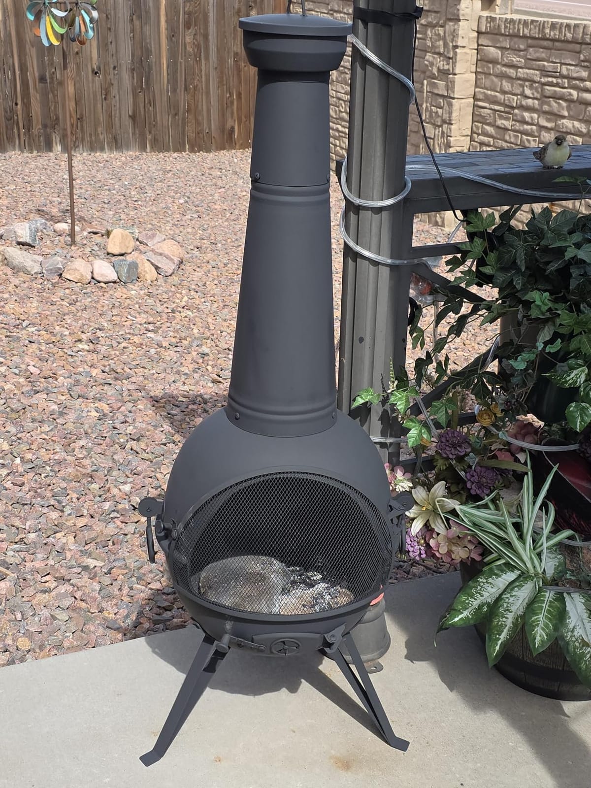 Prairie Fire Outdoor Chiminea Fireplace Deck or Patio Backyard Wooden Fire Pit with Chiminea Cover Rust-Free Iron Black customer photo 1