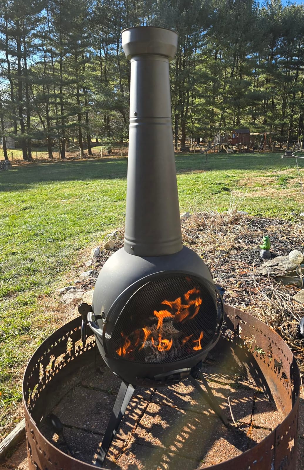 Prairie Fire Outdoor Chiminea Fireplace Deck or Patio Backyard Wooden Fire Pit with Chiminea Cover Rust-Free Iron Black customer photo 2